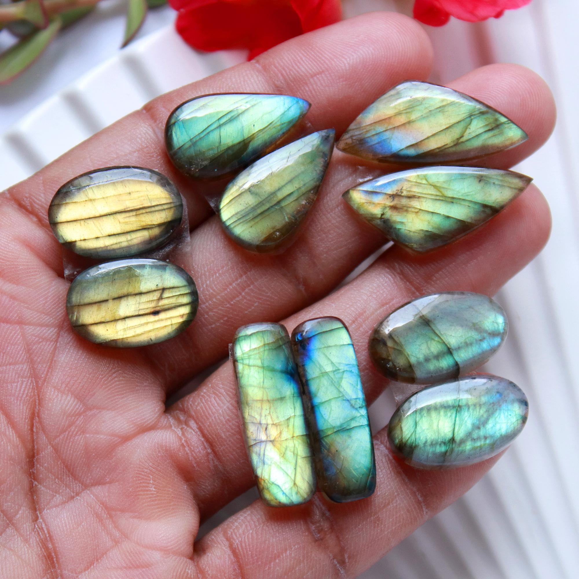 7 Pairs 130 Cts Natural Labradorite Earrings Gemstone Dangle Drop Silver Jewelry Crystals For Earrings Cabochon Pair Lot25x10 14x10mm 15833