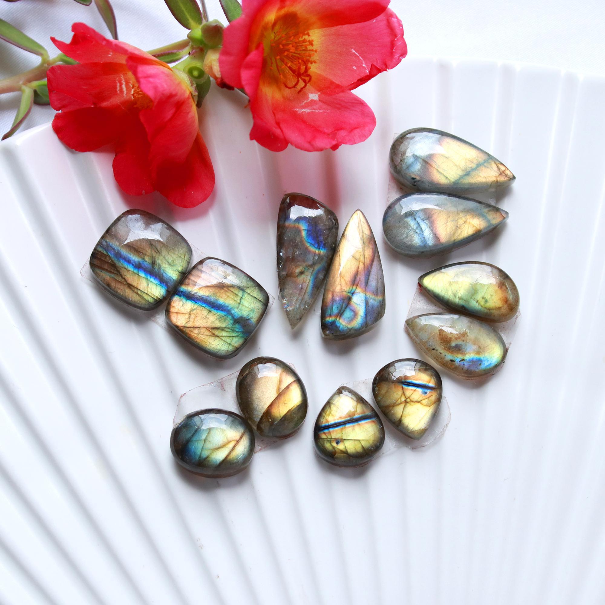 6 Pairs 92 Cts Natural Labradorite Earrings Gemstone Dangle Drop Silver Jewelry Crystals For Earrings Cabochon Pair Lot20x10 11x10mm 15834