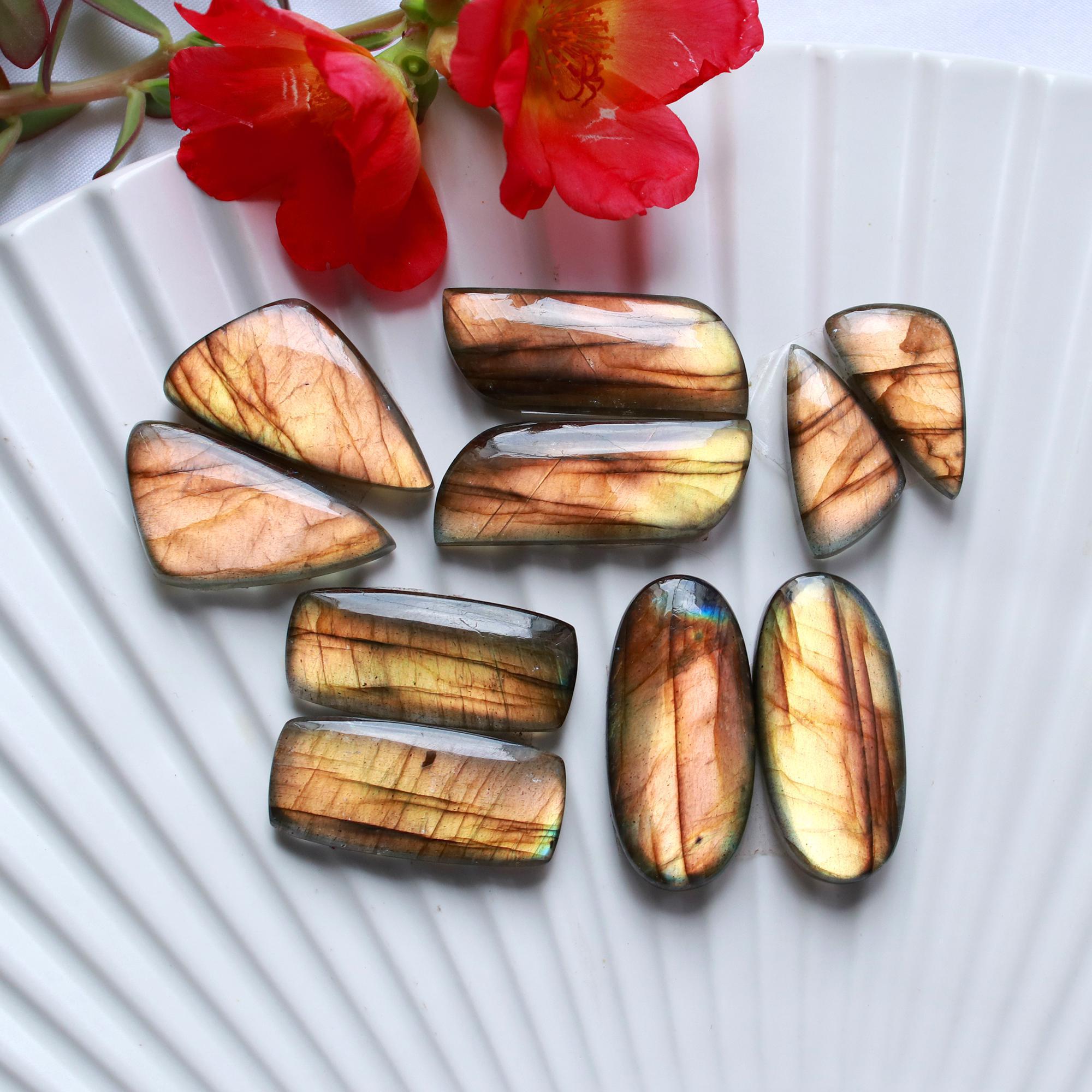 5 Pairs 165 Cts Natural Labradorite Earrings Gemstone Dangle Drop Silver Jewelry Crystals For Earrings Cabochon Pair Lot30x12 20x10mm 15835