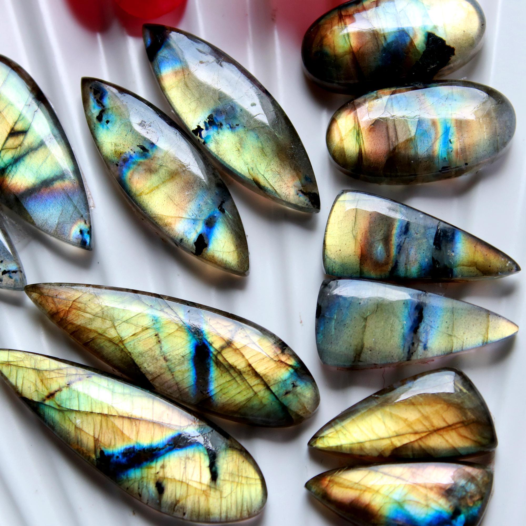 6 Pairs 156 Cts Natural Labradorite Earrings Gemstone Dangle Drop Silver Jewelry Crystals For Earrings Cabochon Pair Lot35x10 20x10mm 15836