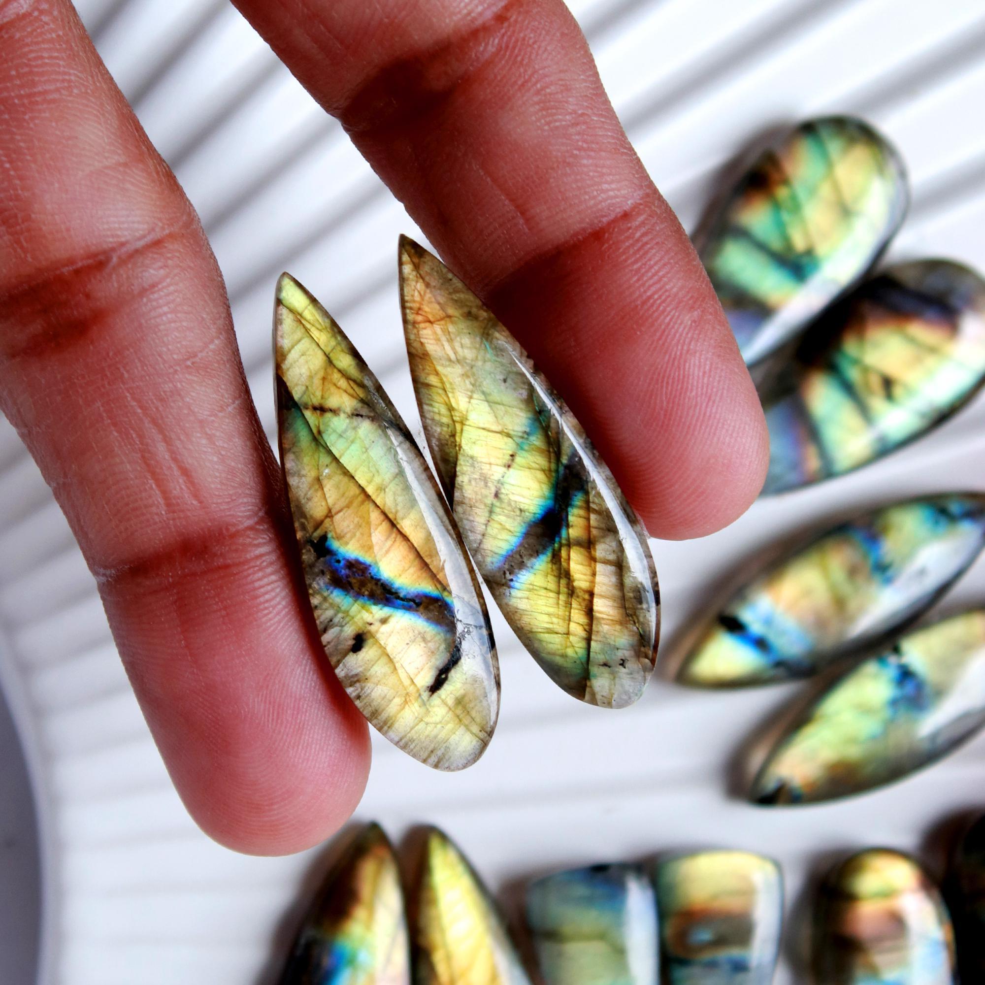 6 Pairs 156 Cts Natural Labradorite Earrings Gemstone Dangle Drop Silver Jewelry Crystals For Earrings Cabochon Pair Lot35x10 20x10mm 15836
