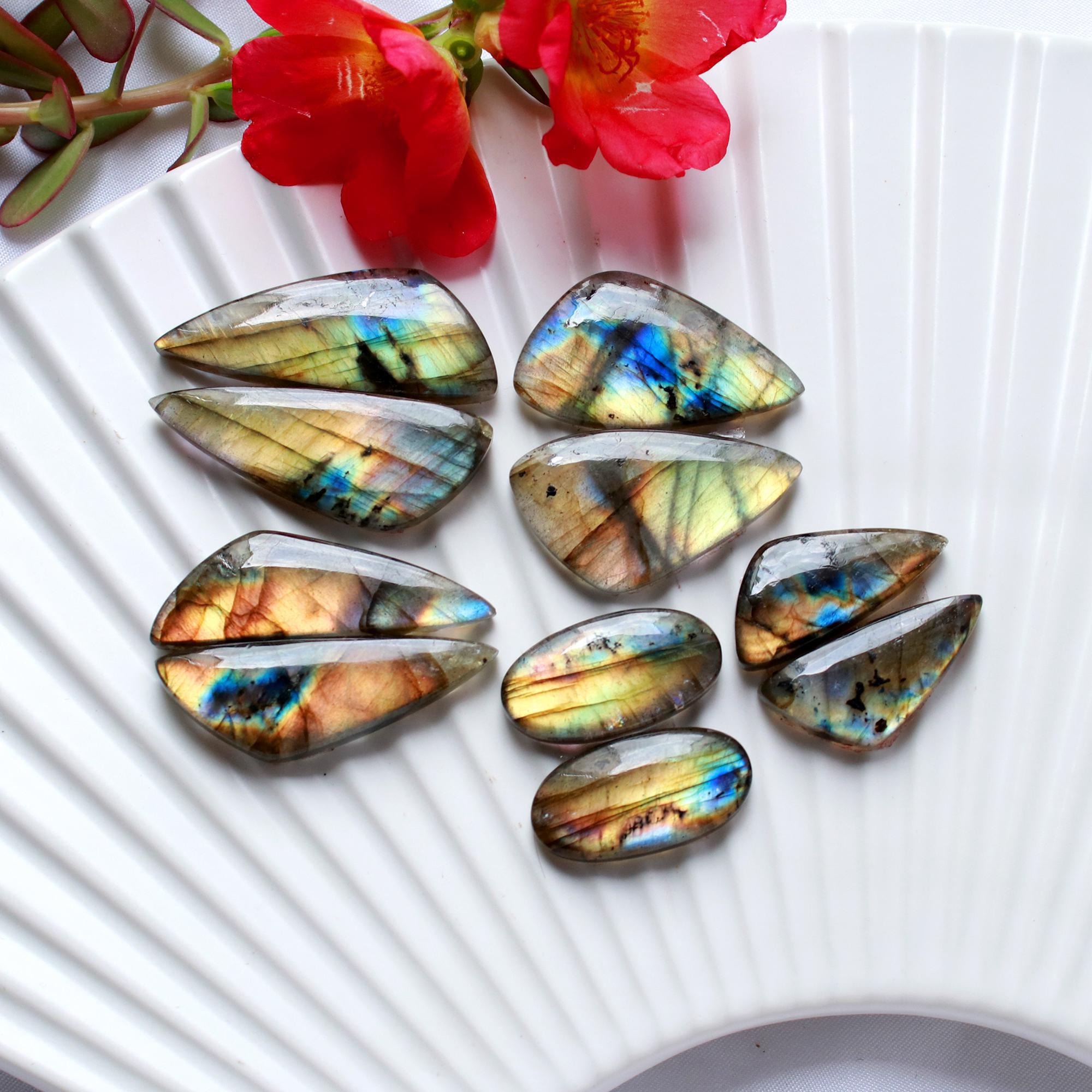 5 Pairs 151 Cts Natural Labradorite Earrings Gemstone Dangle Drop Silver Jewelry Crystals For Earrings Cabochon Pair Lot35x12 24x10mm 15837