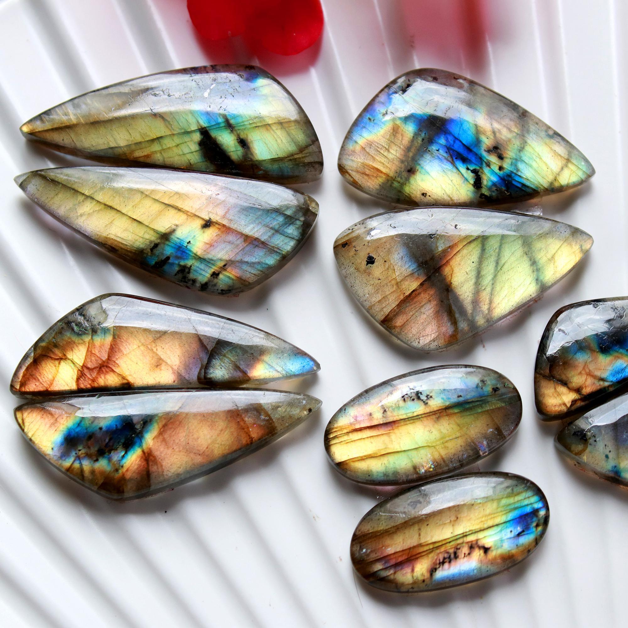5 Pairs 151 Cts Natural Labradorite Earrings Gemstone Dangle Drop Silver Jewelry Crystals For Earrings Cabochon Pair Lot35x12 24x10mm 15837