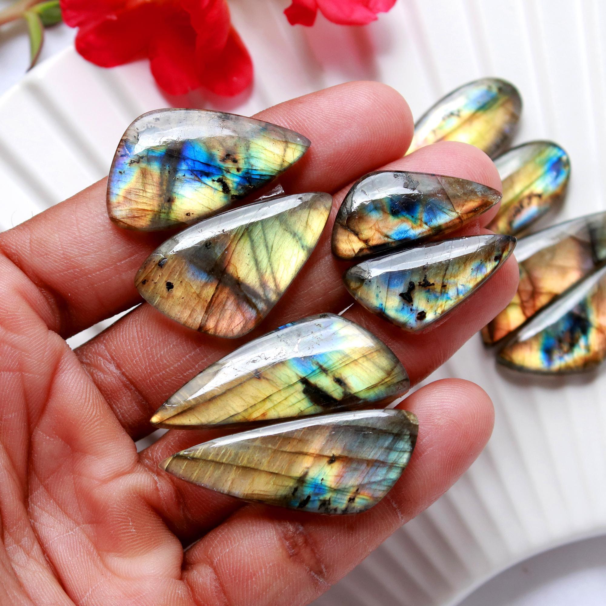 5 Pairs 151 Cts Natural Labradorite Earrings Gemstone Dangle Drop Silver Jewelry Crystals For Earrings Cabochon Pair Lot35x12 24x10mm 15837