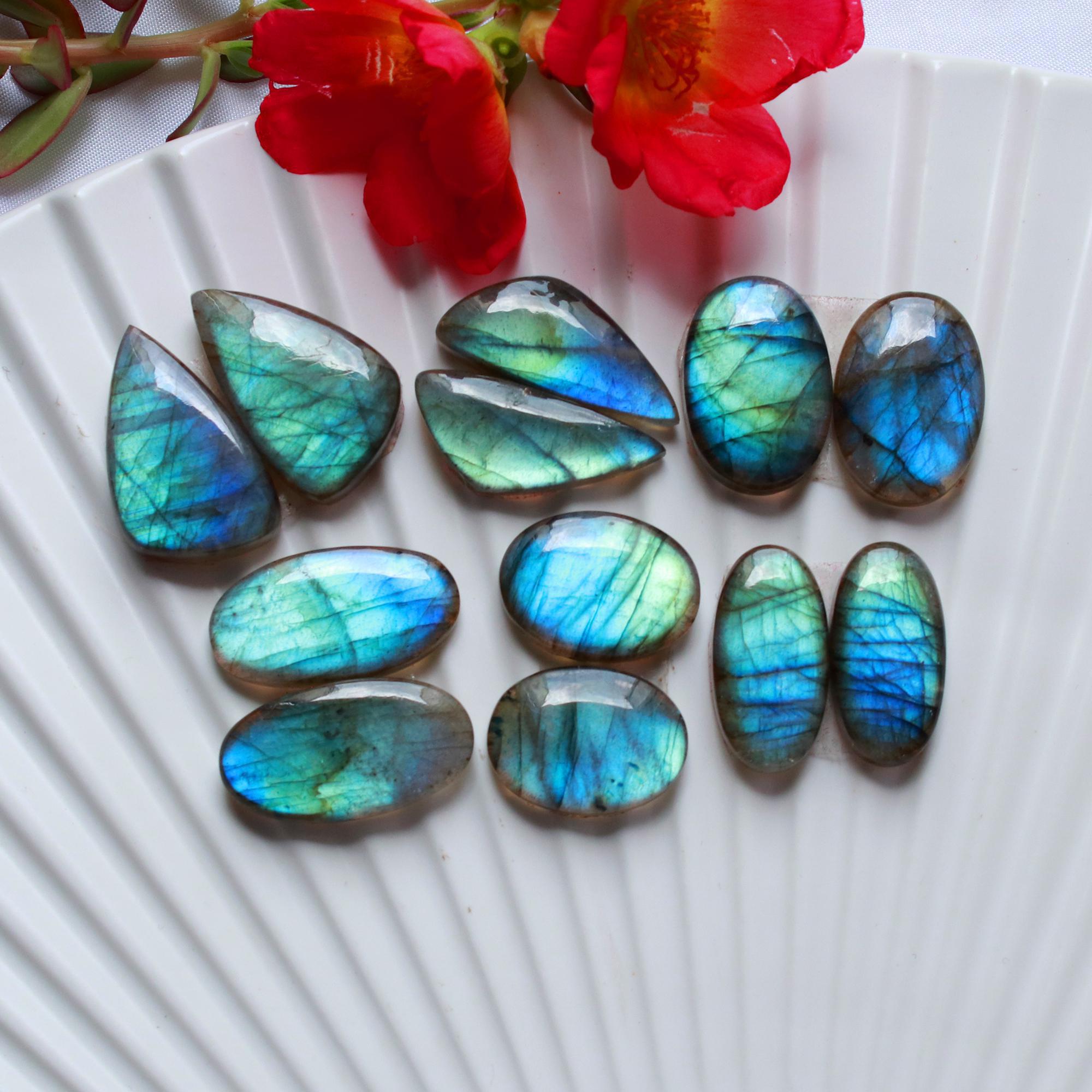 6 Pairs 160 Cts Natural Labradorite Cabochon Loose Gemstone Pair Woman Earrings Mix Shapes Dangle Drop Earrings Pair22x10 18x12mm 15839