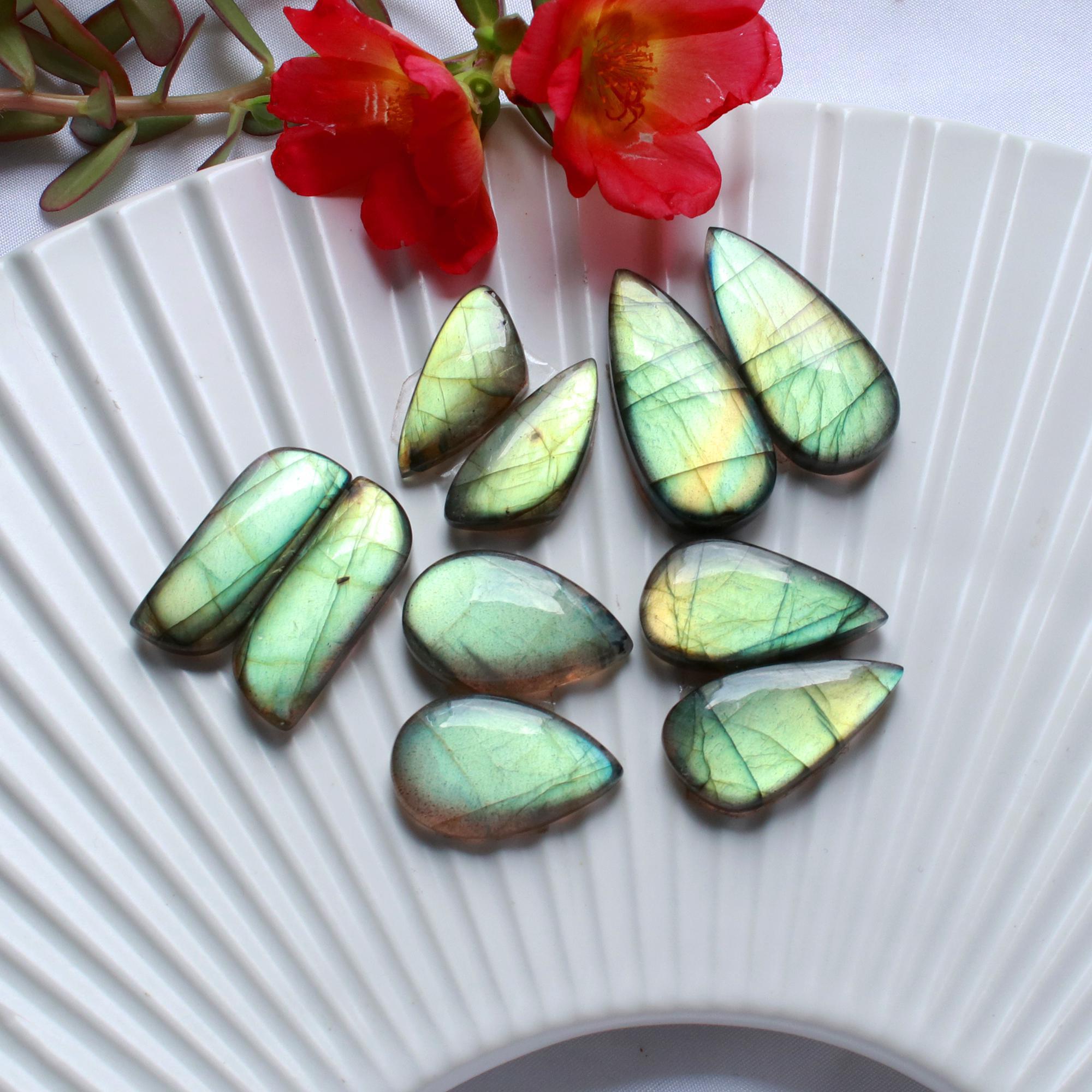 5 Pairs 172 Cts Natural Labradorite Cabochon Loose Gemstone Pair Woman Earrings Mix Shapes Dangle Drop Earrings Pair30x14 22x10mm 15840