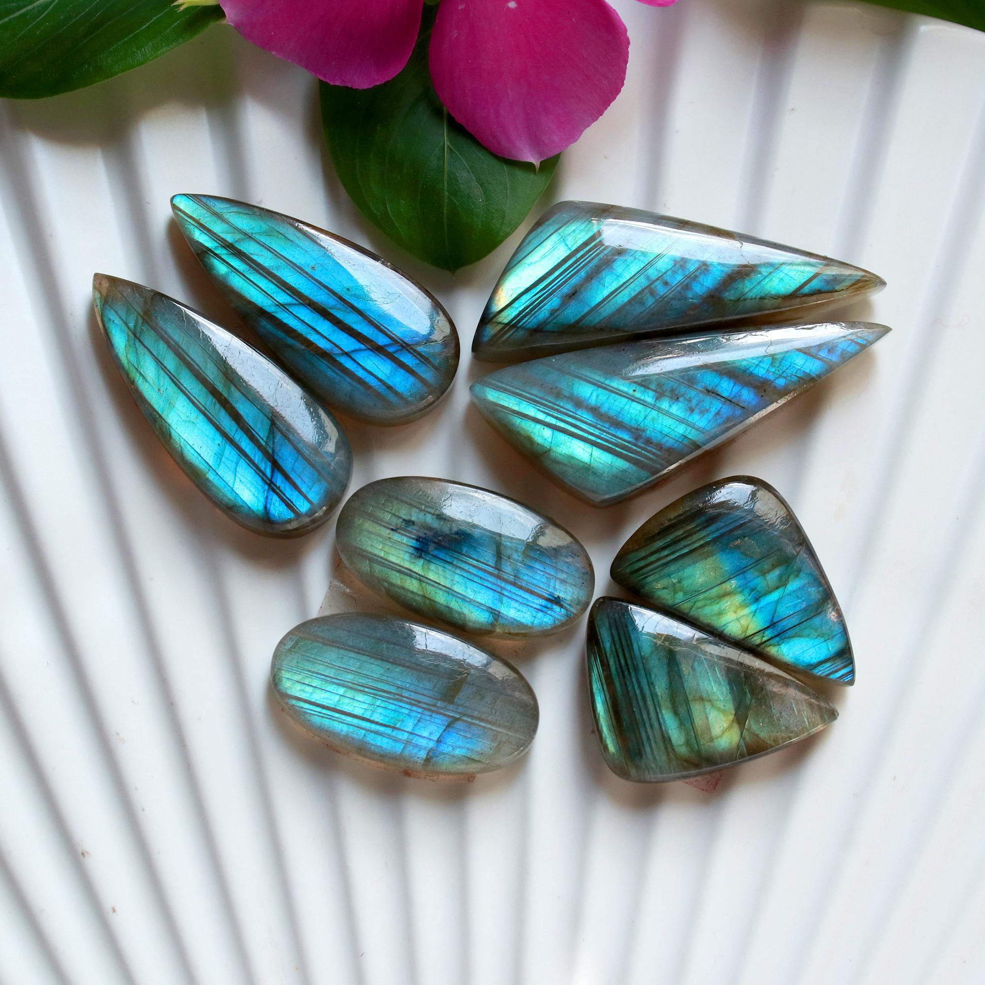 4 Pairs 133 Cts Natural Labradorite Cabochon Loose Gemstone Pair Woman Earrings Mix Shapes Dangle Drop Earrings Pair35x12 22x12mm 15841