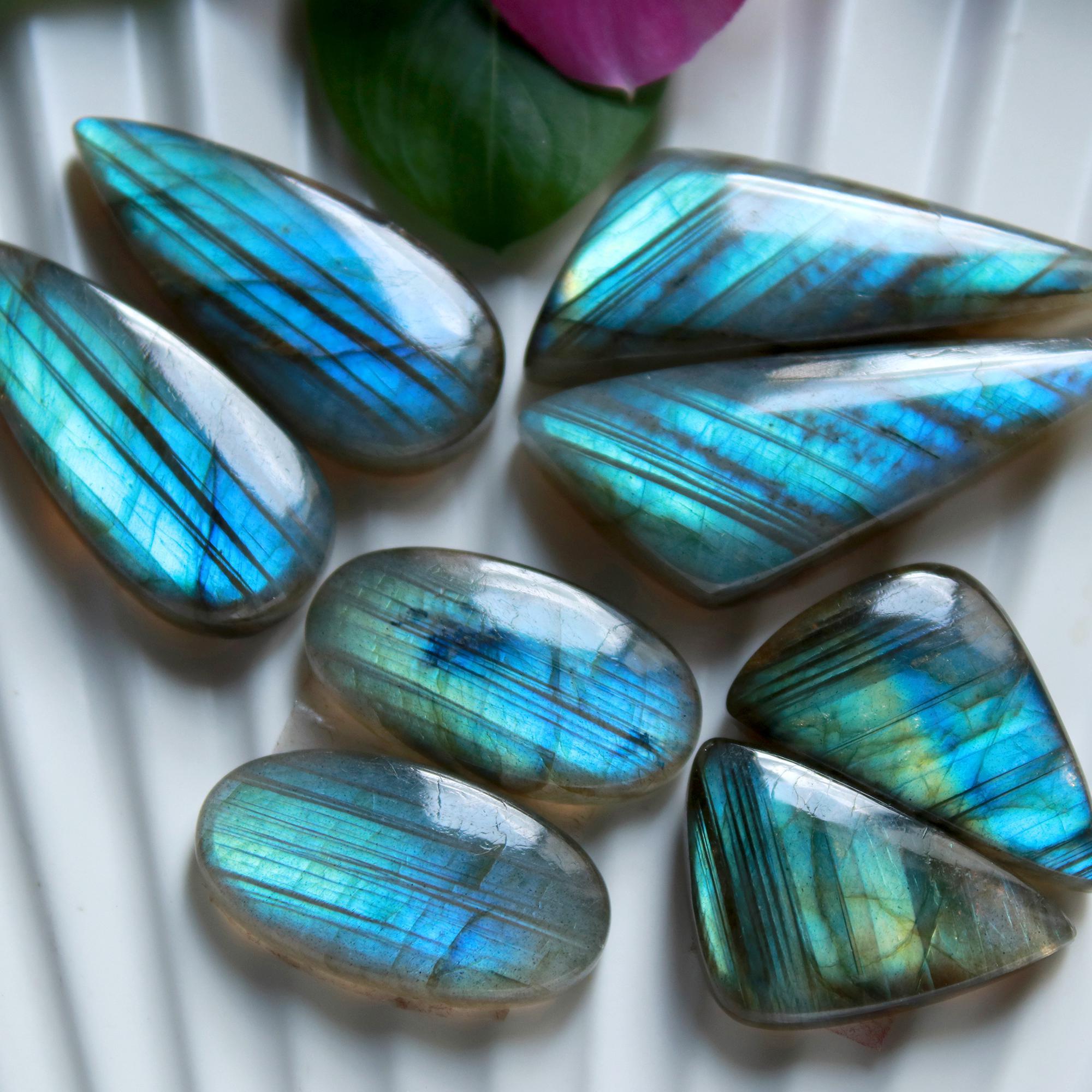 4 Pairs 133 Cts Natural Labradorite Cabochon Loose Gemstone Pair Woman Earrings Mix Shapes Dangle Drop Earrings Pair35x12 22x12mm 15841