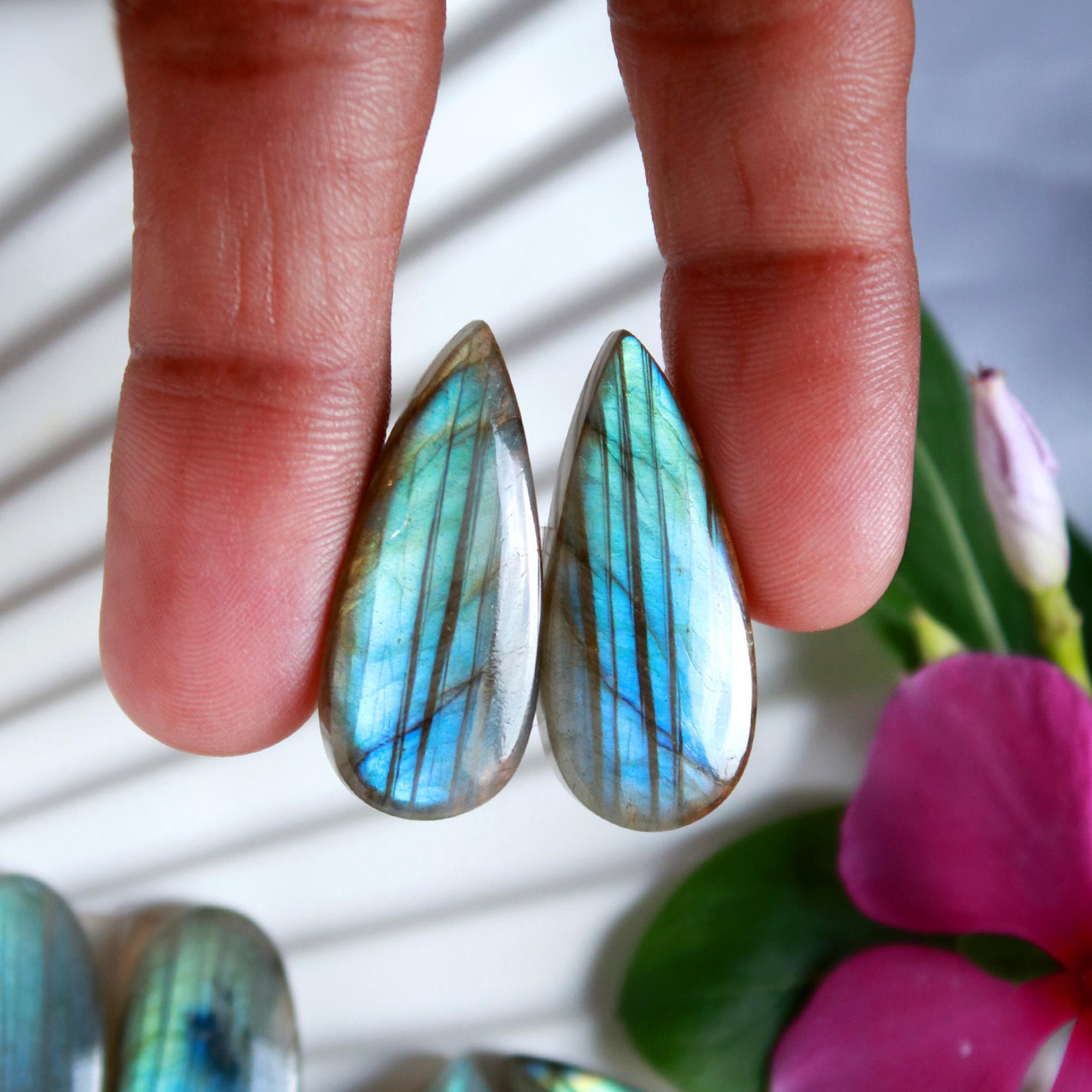 4 Pairs 133 Cts Natural Labradorite Cabochon Loose Gemstone Pair Woman Earrings Mix Shapes Dangle Drop Earrings Pair35x12 22x12mm 15841