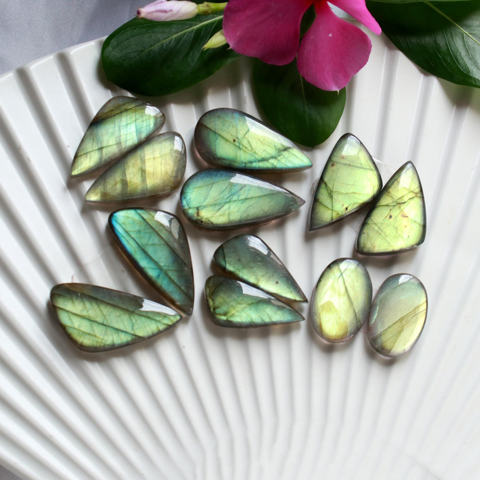 6 Pairs 184 Cts Natural Labradorite Cabochon Loose Gemstone Pair Woman Earrings Mix Shapes Dangle Drop Earrings Pair30x14 24x10mm 15842