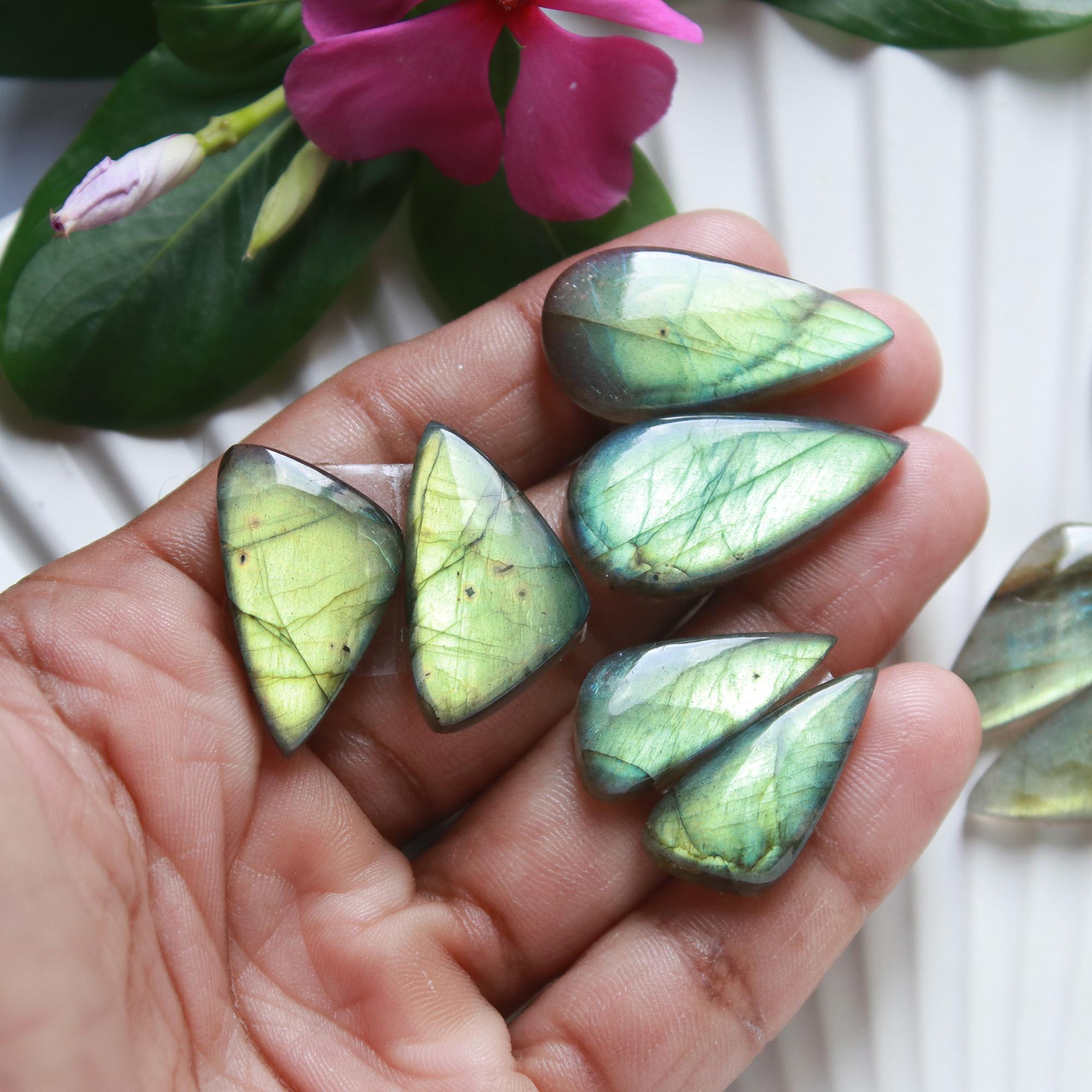 6 Pairs 184 Cts Natural Labradorite Cabochon Loose Gemstone Pair Woman Earrings Mix Shapes Dangle Drop Earrings Pair30x14 24x10mm 15842