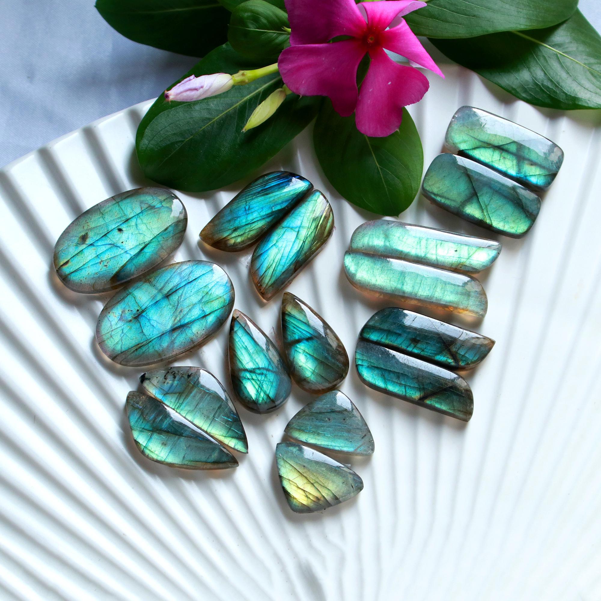 8 Pairs 215 Cts Natural Labradorite Cabochon Loose Gemstone Pair Woman Earrings Mix Shapes Dangle Drop Earrings Pair30x18 18x11mm 15843