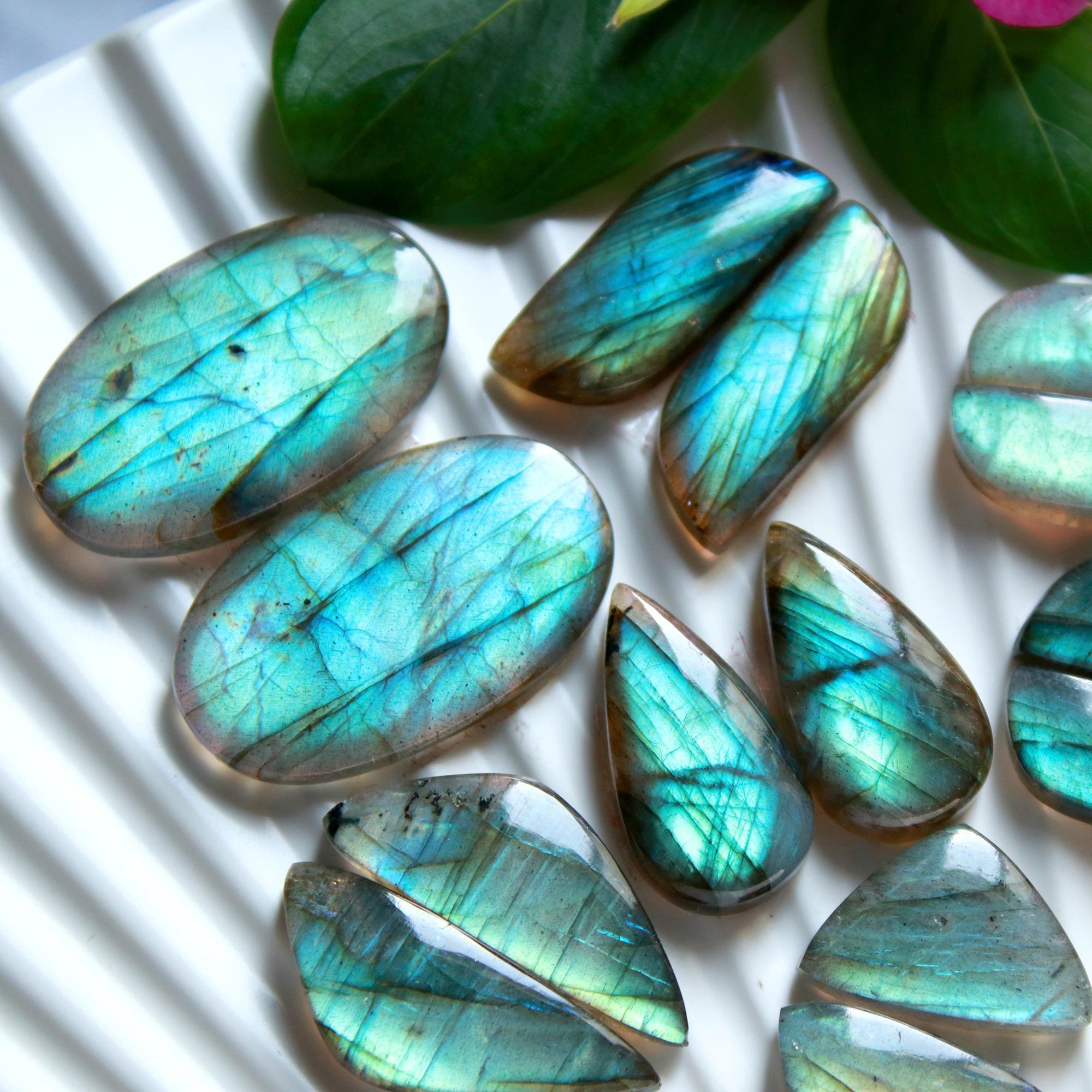 8 Pairs 215 Cts Natural Labradorite Cabochon Loose Gemstone Pair Woman Earrings Mix Shapes Dangle Drop Earrings Pair30x18 18x11mm 15843