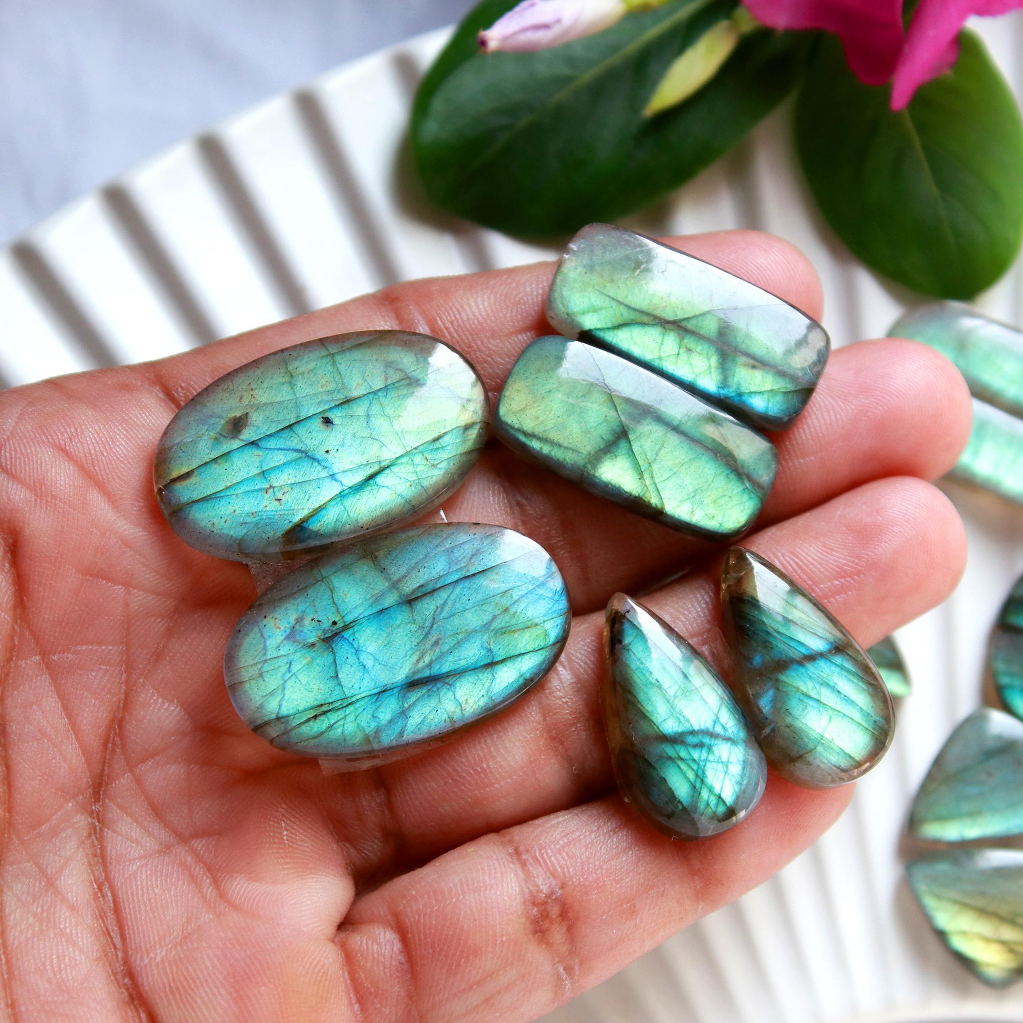 8 Pairs 215 Cts Natural Labradorite Cabochon Loose Gemstone Pair Woman Earrings Mix Shapes Dangle Drop Earrings Pair30x18 18x11mm 15843