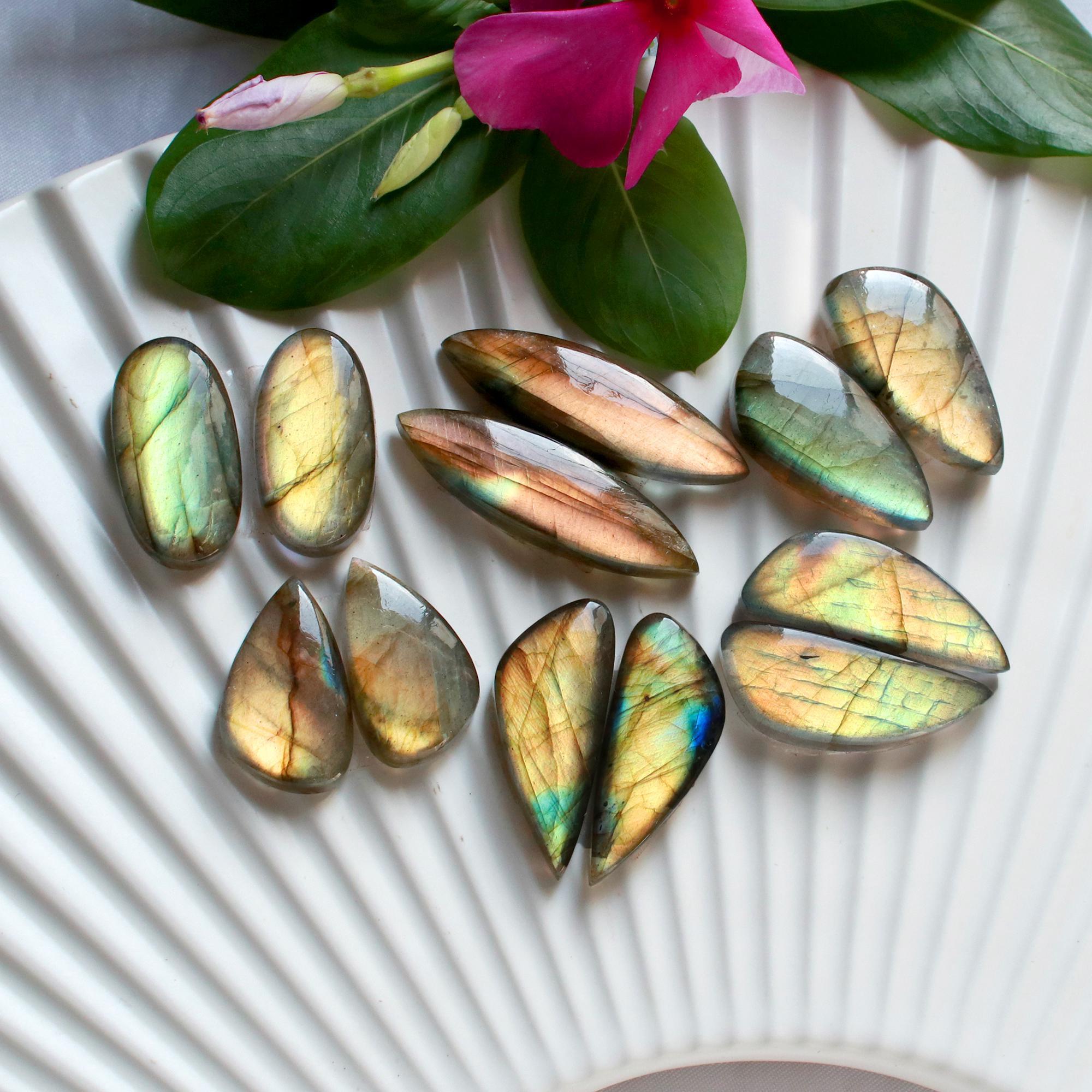 6 Pairs 160 Cts Natural Labradorite Cabochon Loose Gemstone Pair Woman Earrings Mix Shapes Dangle Drop Earrings Pair33x10 20x10mm 15844