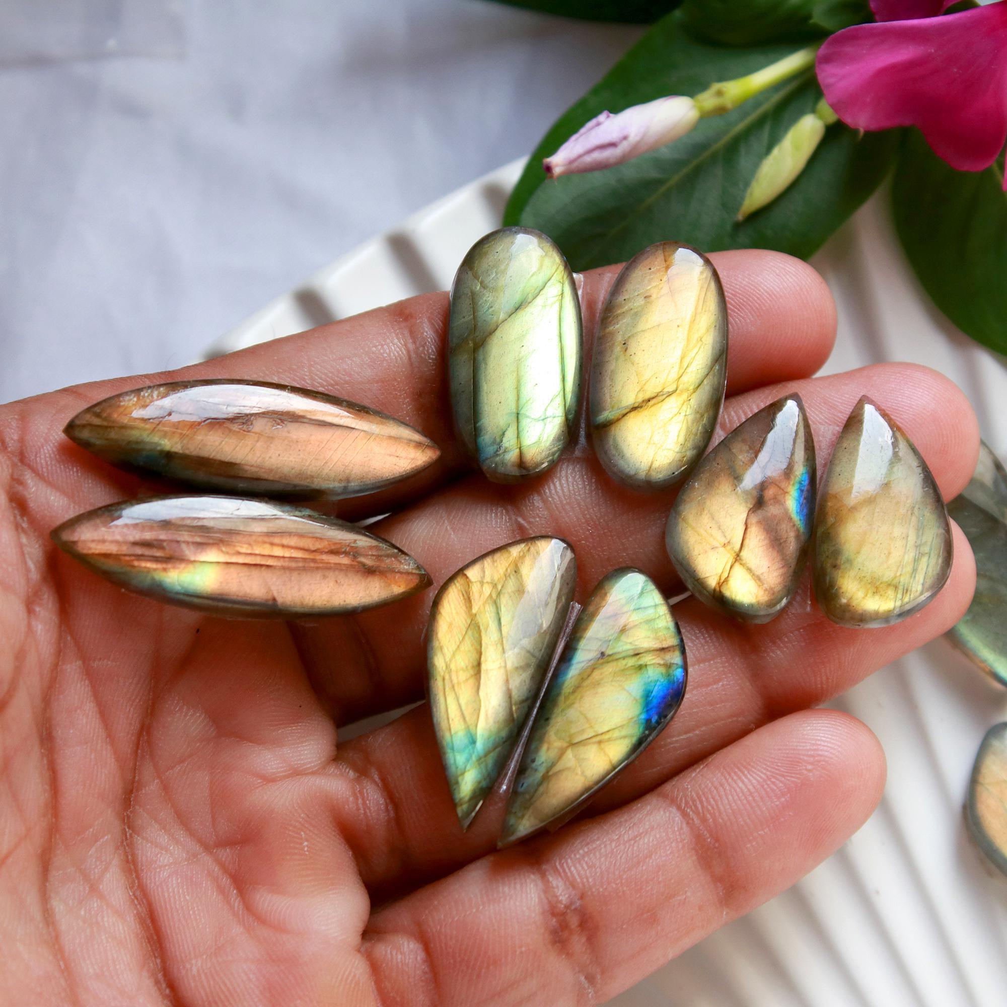 6 Pairs 160 Cts Natural Labradorite Cabochon Loose Gemstone Pair Woman Earrings Mix Shapes Dangle Drop Earrings Pair33x10 20x10mm 15844