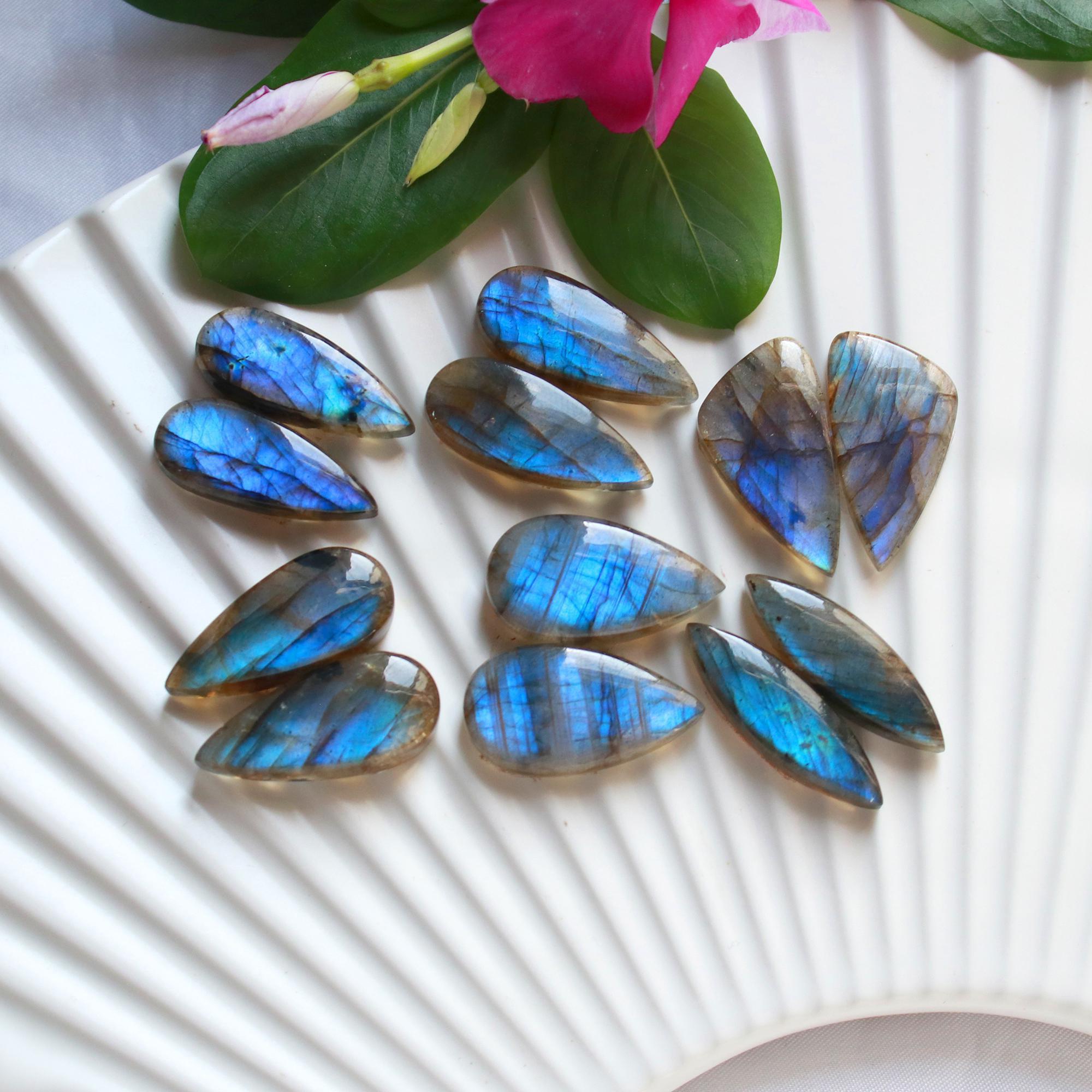 6 Pairs 121 Cts Natural Labradorite Cabochon Loose Gemstone Pair Woman Earrings Mix Shapes Dangle Drop Earrings Pair25x6 22x9mm 15845