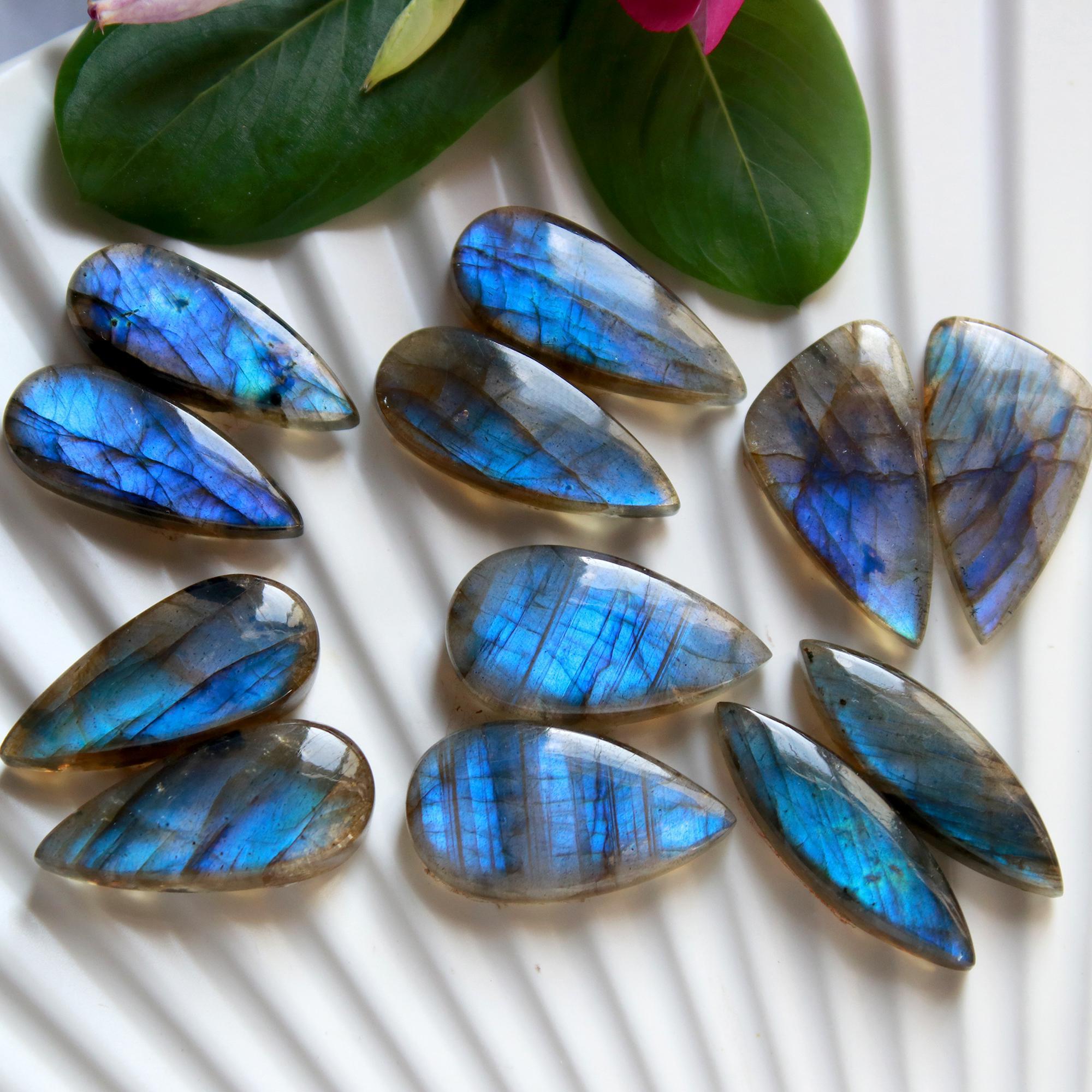 6 Pairs 121 Cts Natural Labradorite Cabochon Loose Gemstone Pair Woman Earrings Mix Shapes Dangle Drop Earrings Pair25x6 22x9mm 15845