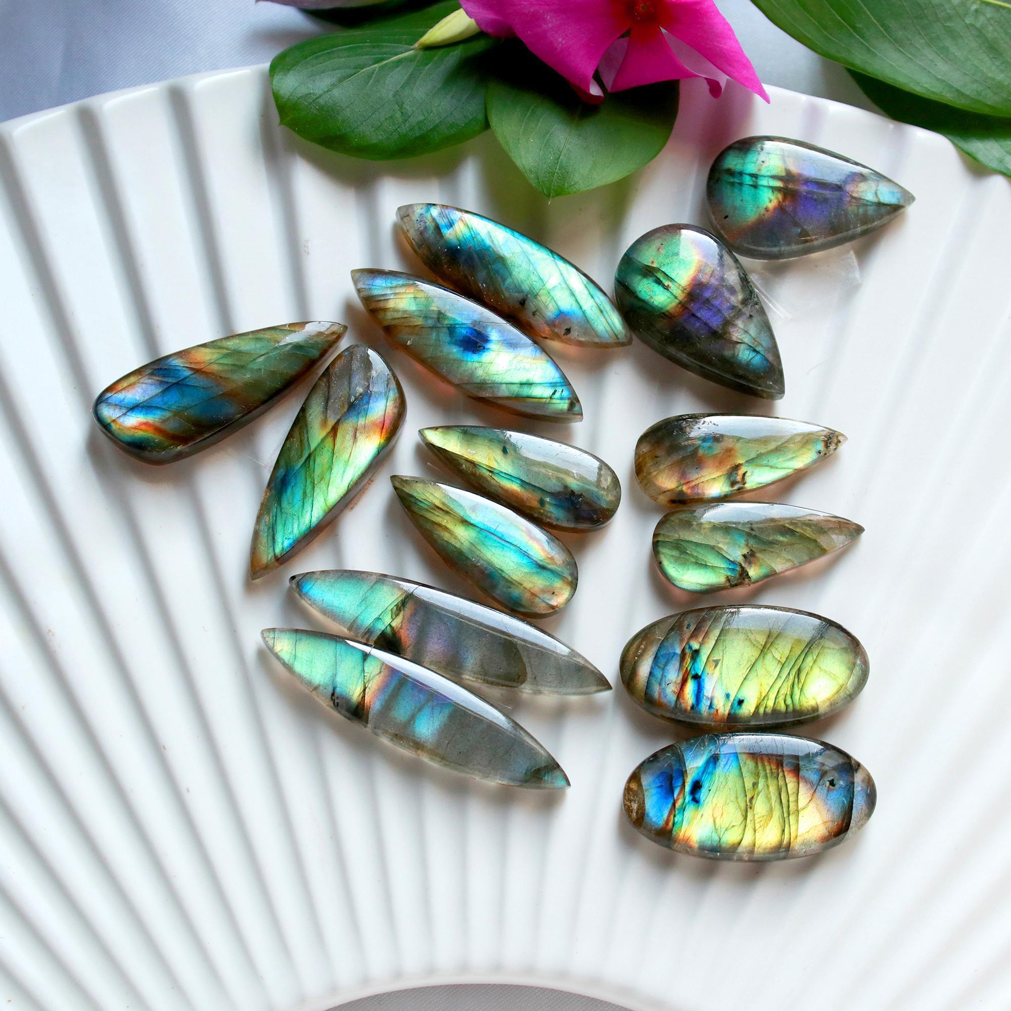 7 Pairs 165 Cts Natural Labradorite Cabochon Loose Gemstone Pair Woman Earrings Mix Shapes Dangle Drop Earrings Pair35x8 23x8mm 15847