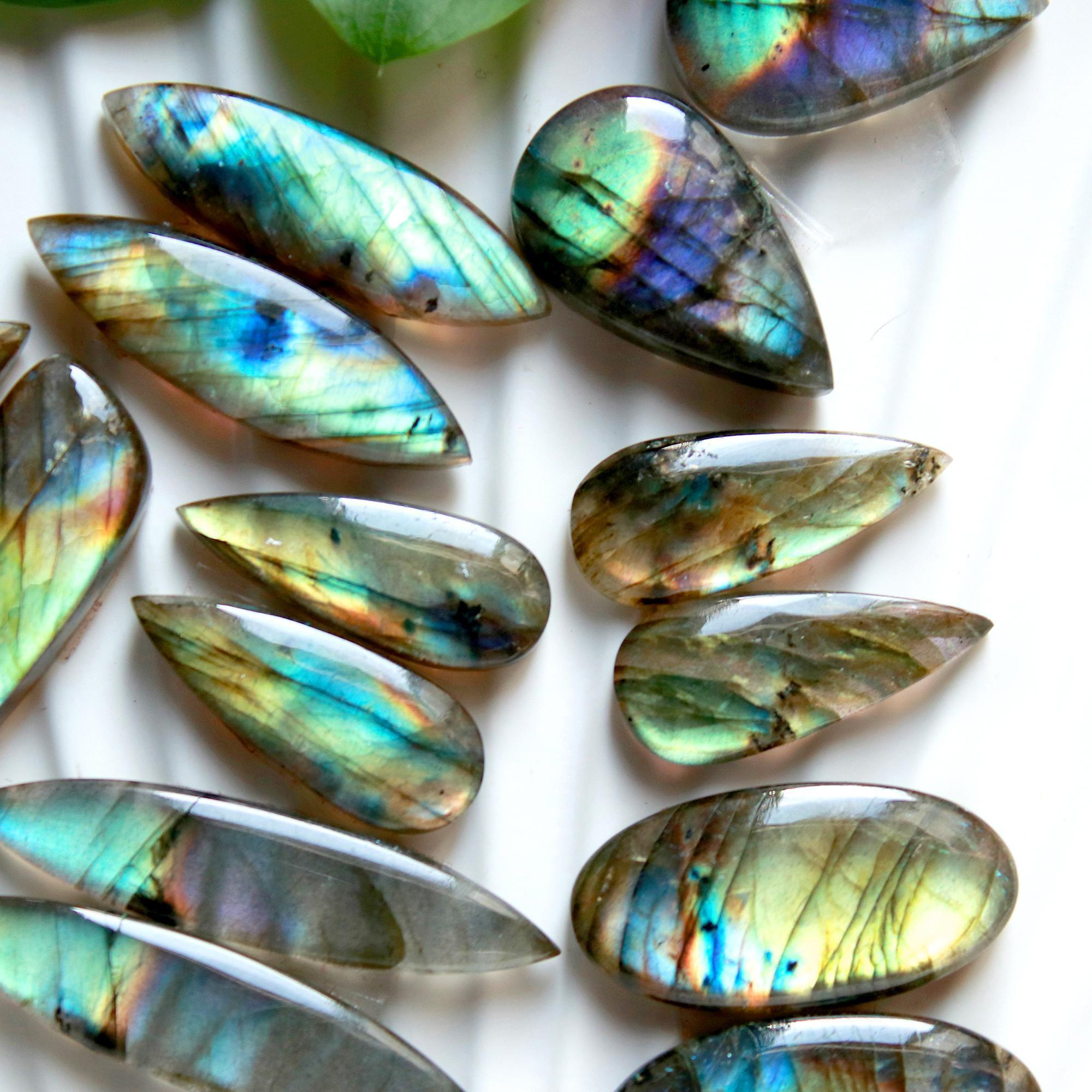 7 Pairs 165 Cts Natural Labradorite Cabochon Loose Gemstone Pair Woman Earrings Mix Shapes Dangle Drop Earrings Pair35x8 23x8mm 15847