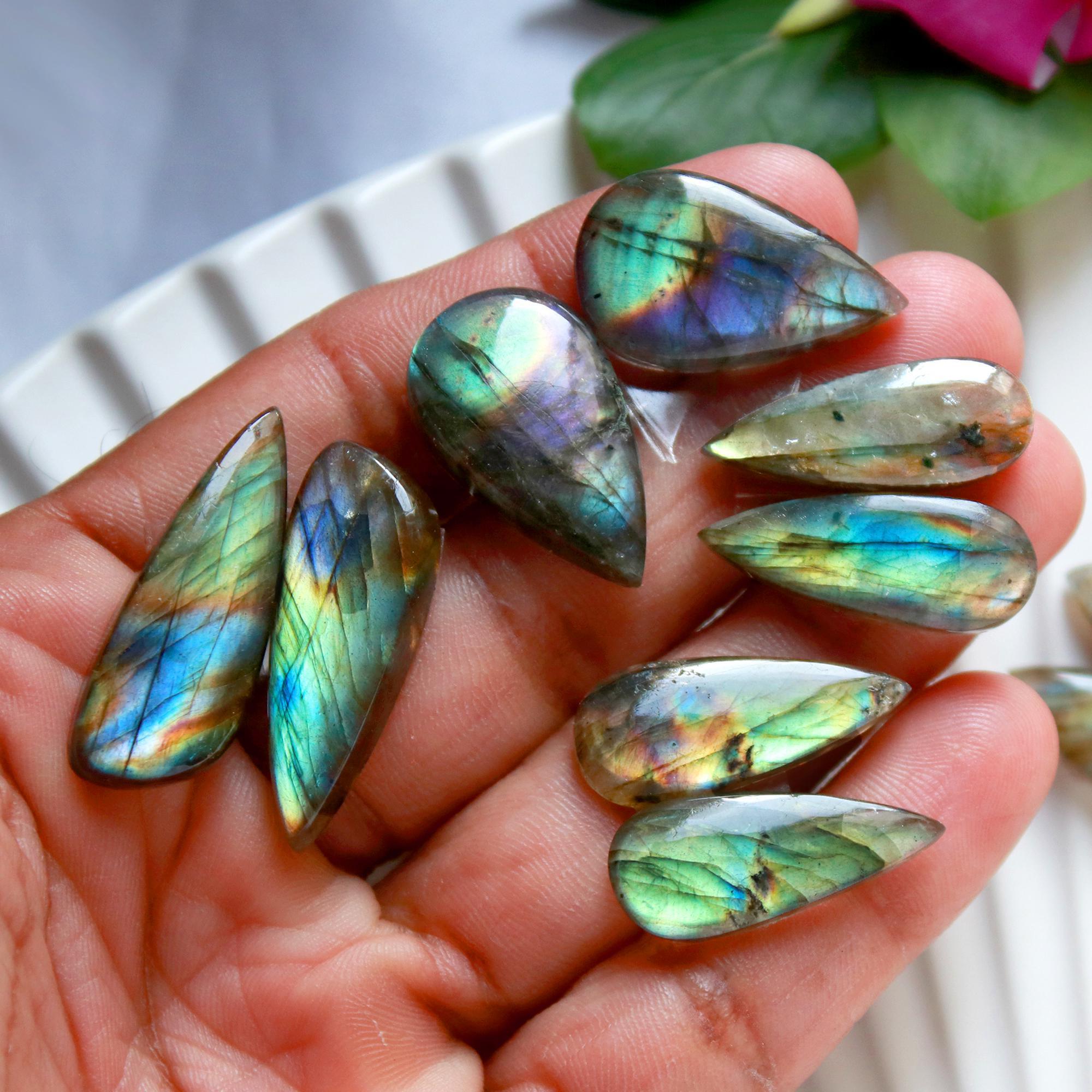 7 Pairs 165 Cts Natural Labradorite Cabochon Loose Gemstone Pair Woman Earrings Mix Shapes Dangle Drop Earrings Pair35x8 23x8mm 15847