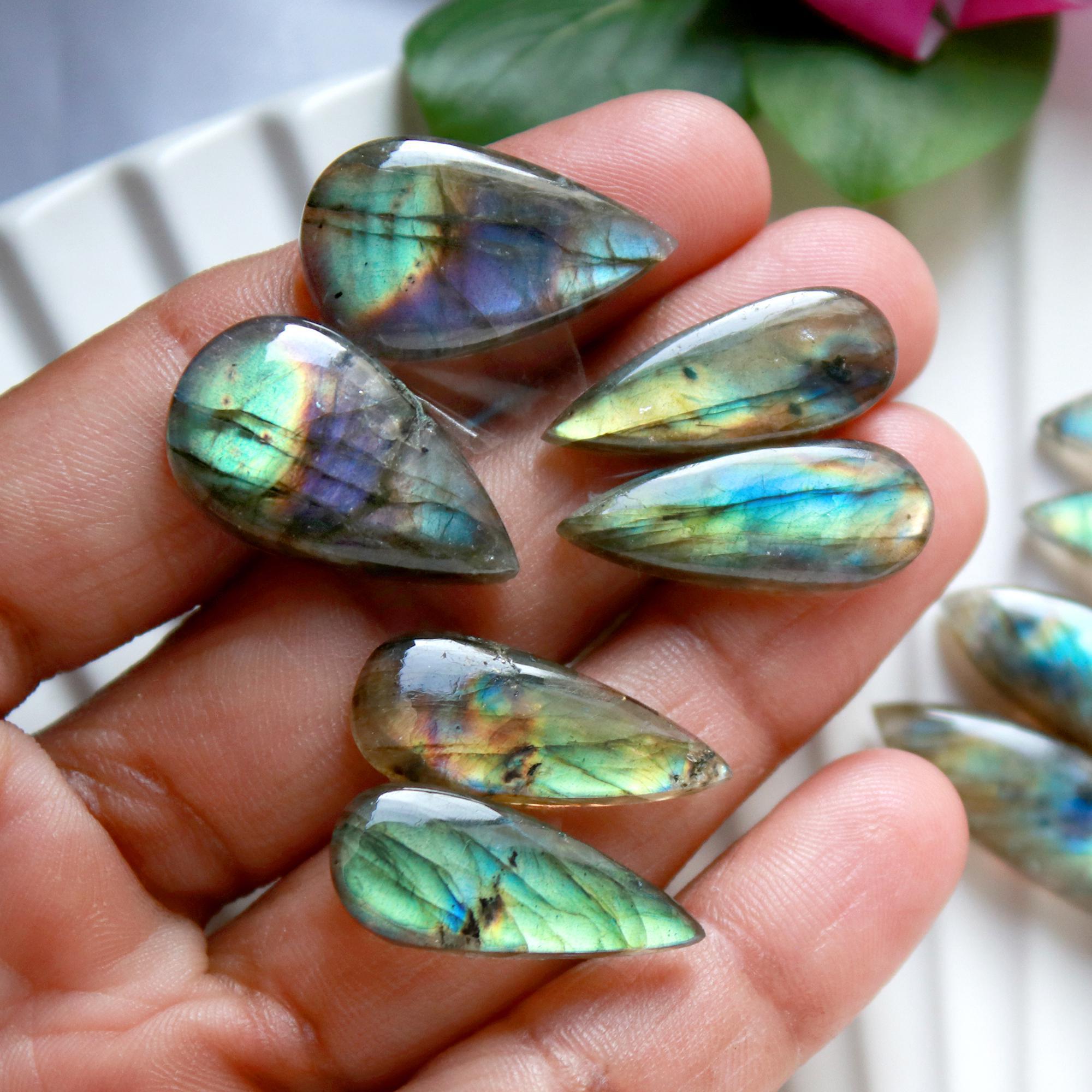 7 Pairs 165 Cts Natural Labradorite Cabochon Loose Gemstone Pair Woman Earrings Mix Shapes Dangle Drop Earrings Pair35x8 23x8mm 15847