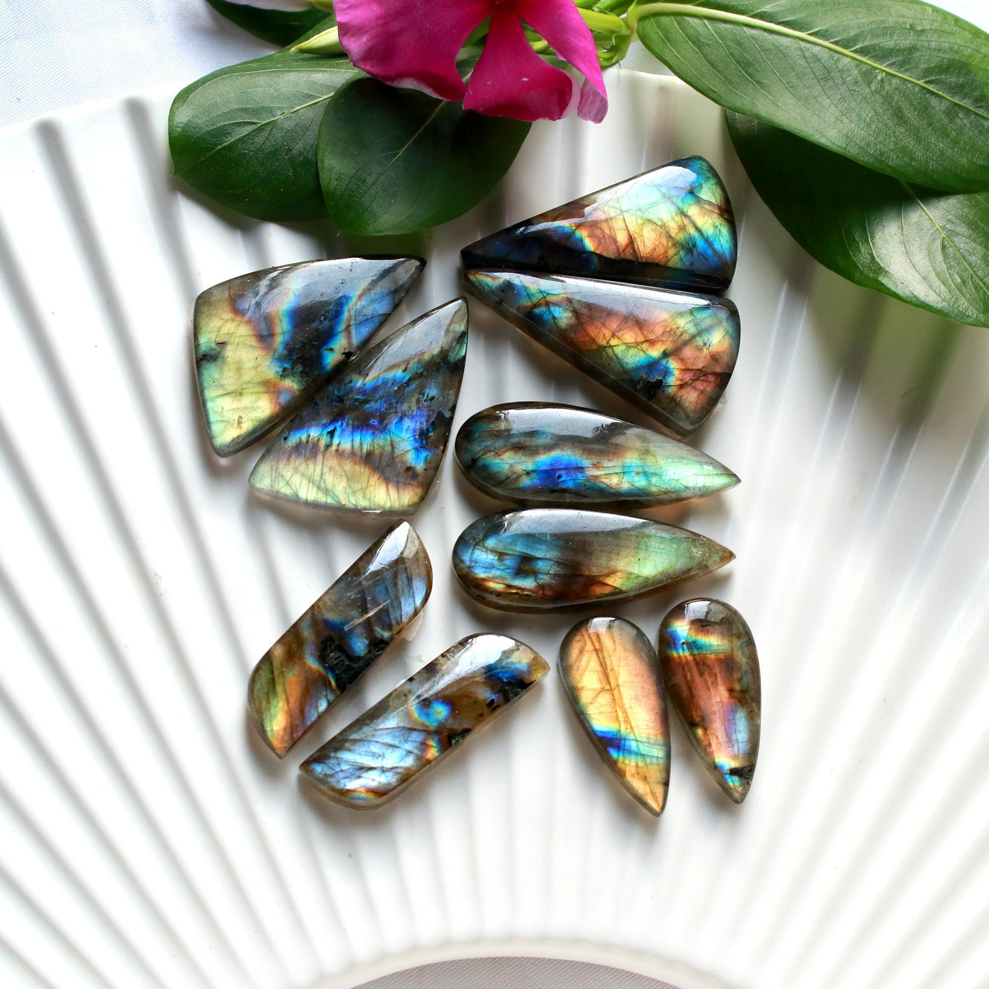 5 Pairs 148 Cts Natural Labradorite Cabochon Loose Gemstone Pair Woman Earrings Mix Shapes Dangle Drop Earrings Pair33x15 21x10mm 15848