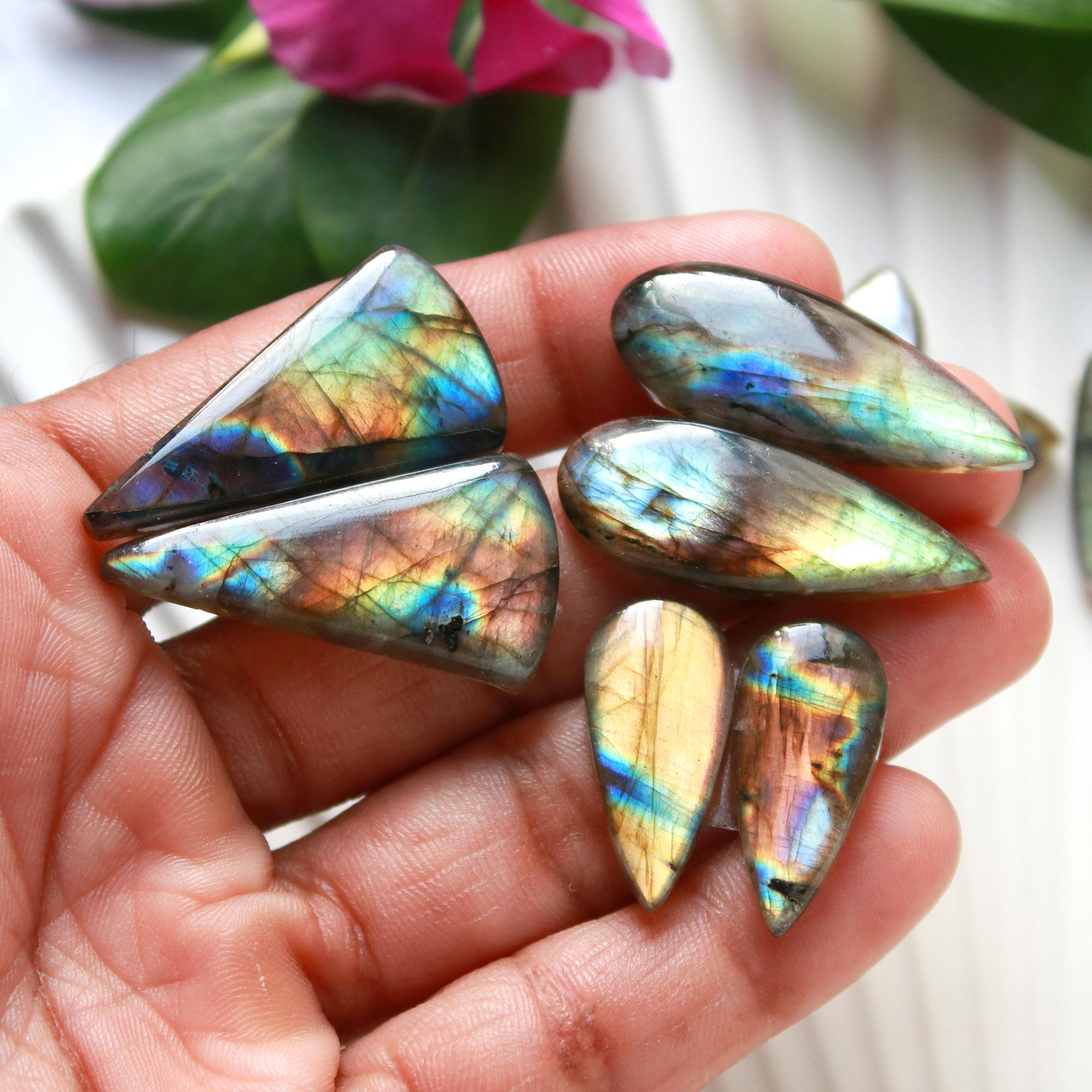 5 Pairs 148 Cts Natural Labradorite Cabochon Loose Gemstone Pair Woman Earrings Mix Shapes Dangle Drop Earrings Pair33x15 21x10mm 15848