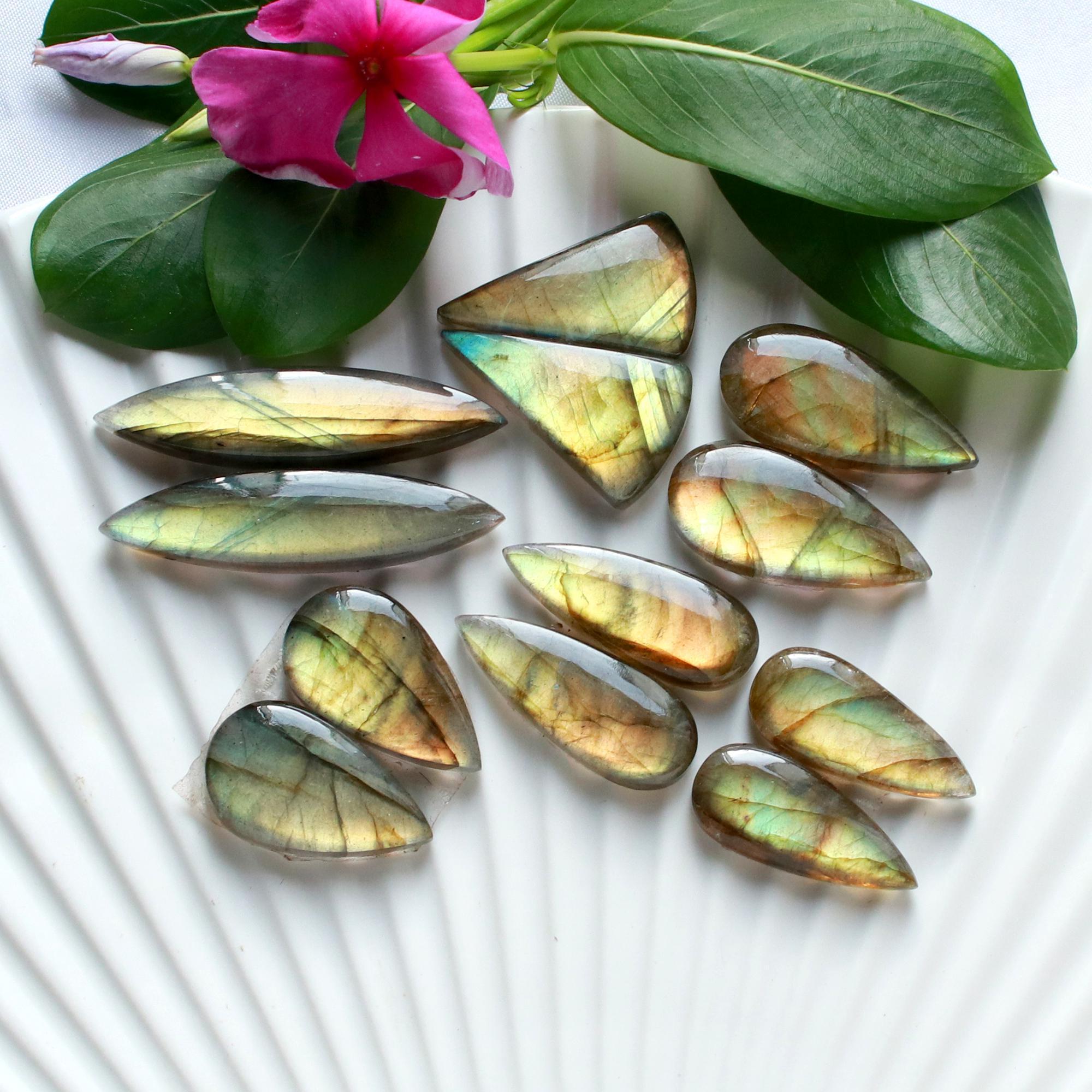 6 Pairs 153 Cts Natural Labradorite Cabochon Loose Gemstone Pair Woman Earrings Mix Shapes Dangle Drop Earrings Pair40x10 22x12mm 15849