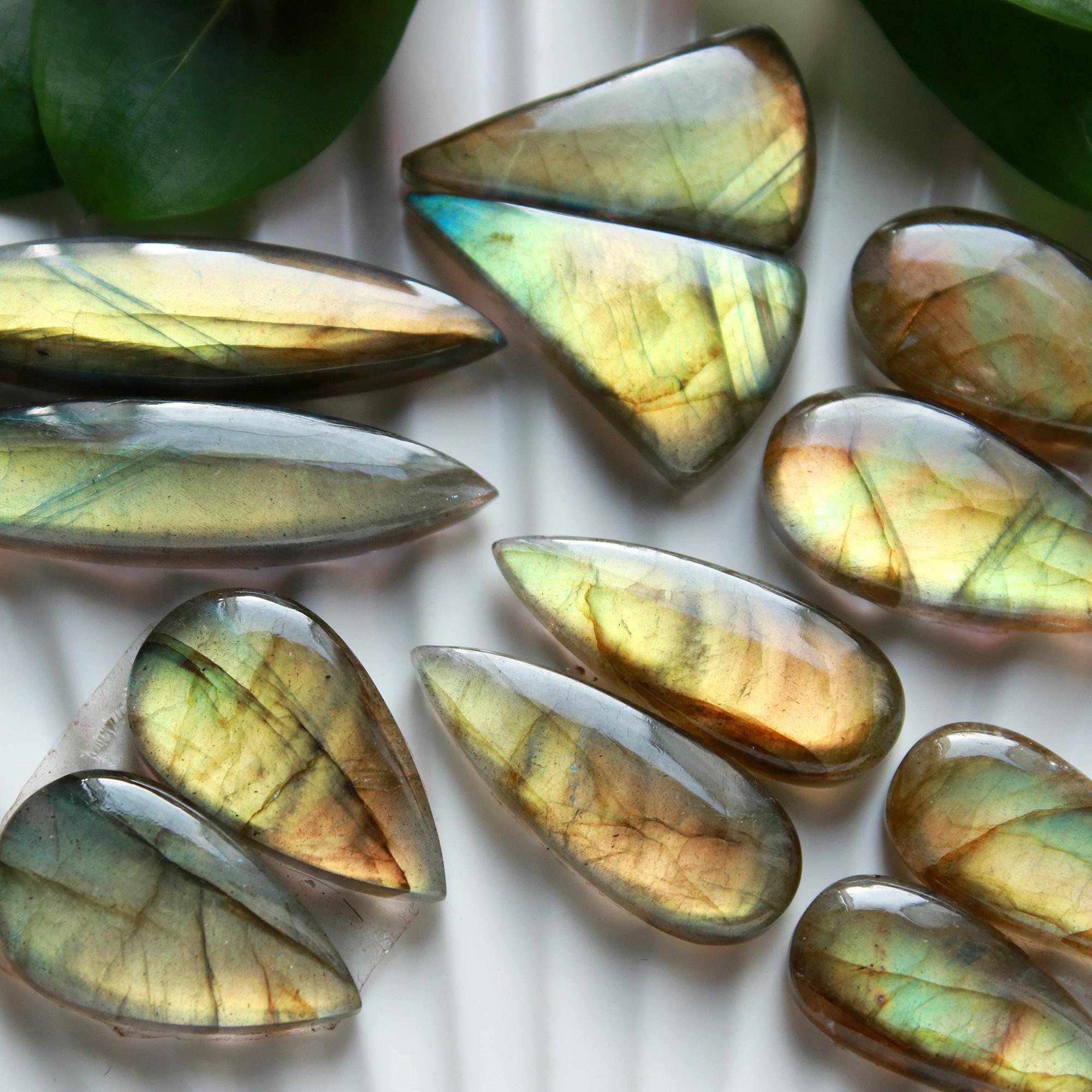 6 Pairs 153 Cts Natural Labradorite Cabochon Loose Gemstone Pair Woman Earrings Mix Shapes Dangle Drop Earrings Pair40x10 22x12mm 15849