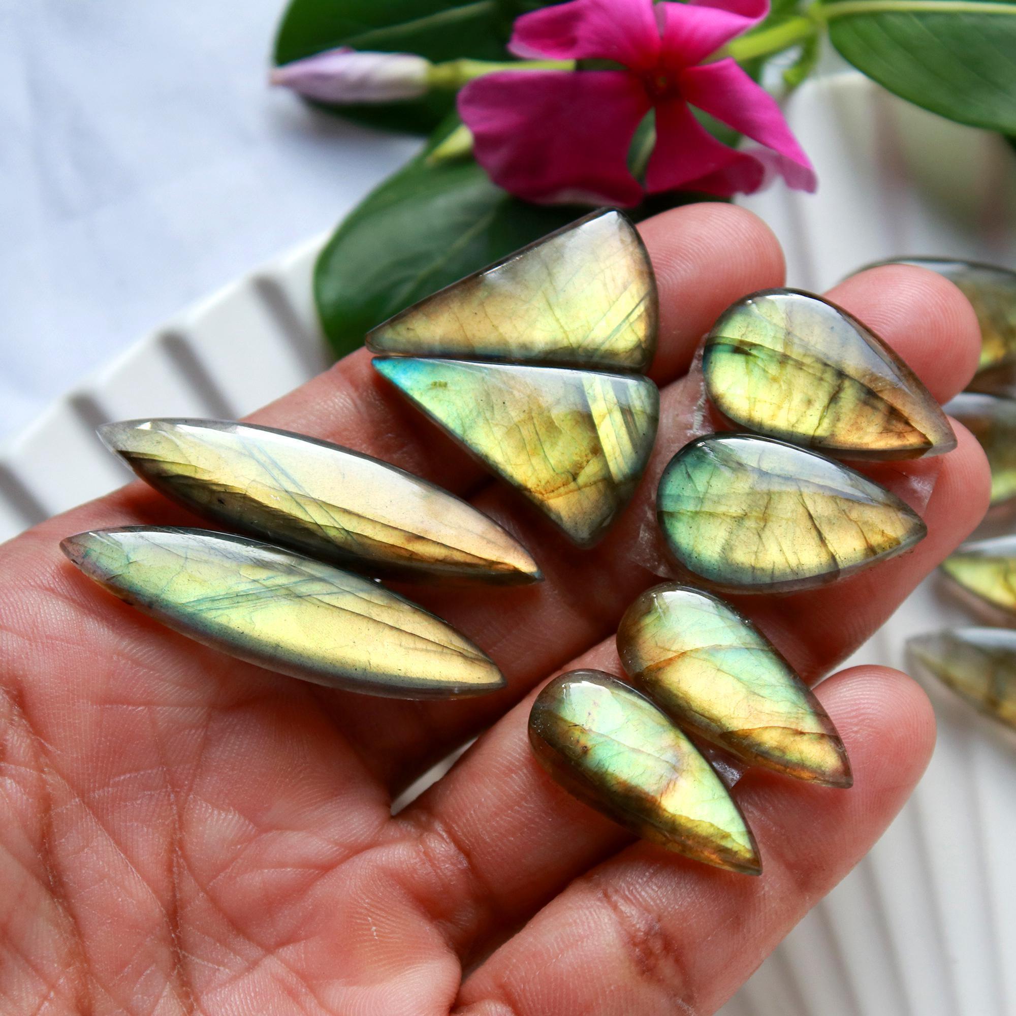 6 Pairs 153 Cts Natural Labradorite Cabochon Loose Gemstone Pair Woman Earrings Mix Shapes Dangle Drop Earrings Pair40x10 22x12mm 15849