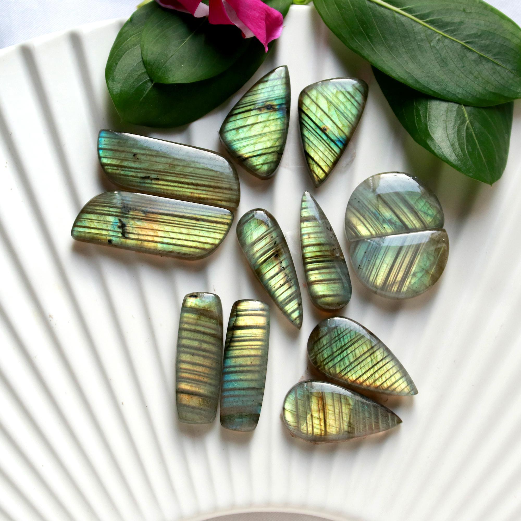 6 Pairs 158 Cts Natural Labradorite Cabochon Loose Gemstone Pair Woman Earrings Mix Shapes Dangle Drop Earrings Pair30x10 20x12mm 15852