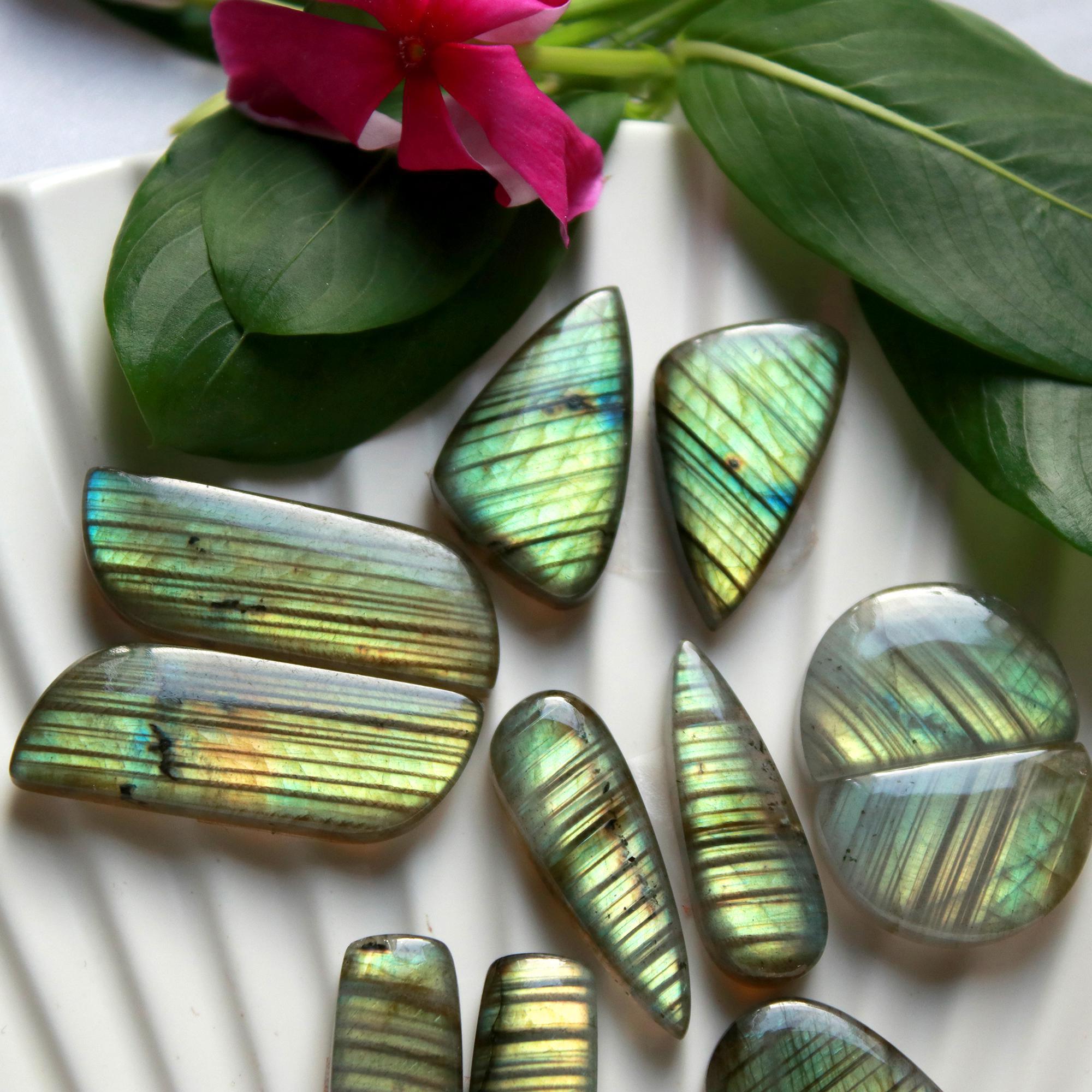 6 Pairs 158 Cts Natural Labradorite Cabochon Loose Gemstone Pair Woman Earrings Mix Shapes Dangle Drop Earrings Pair30x10 20x12mm 15852