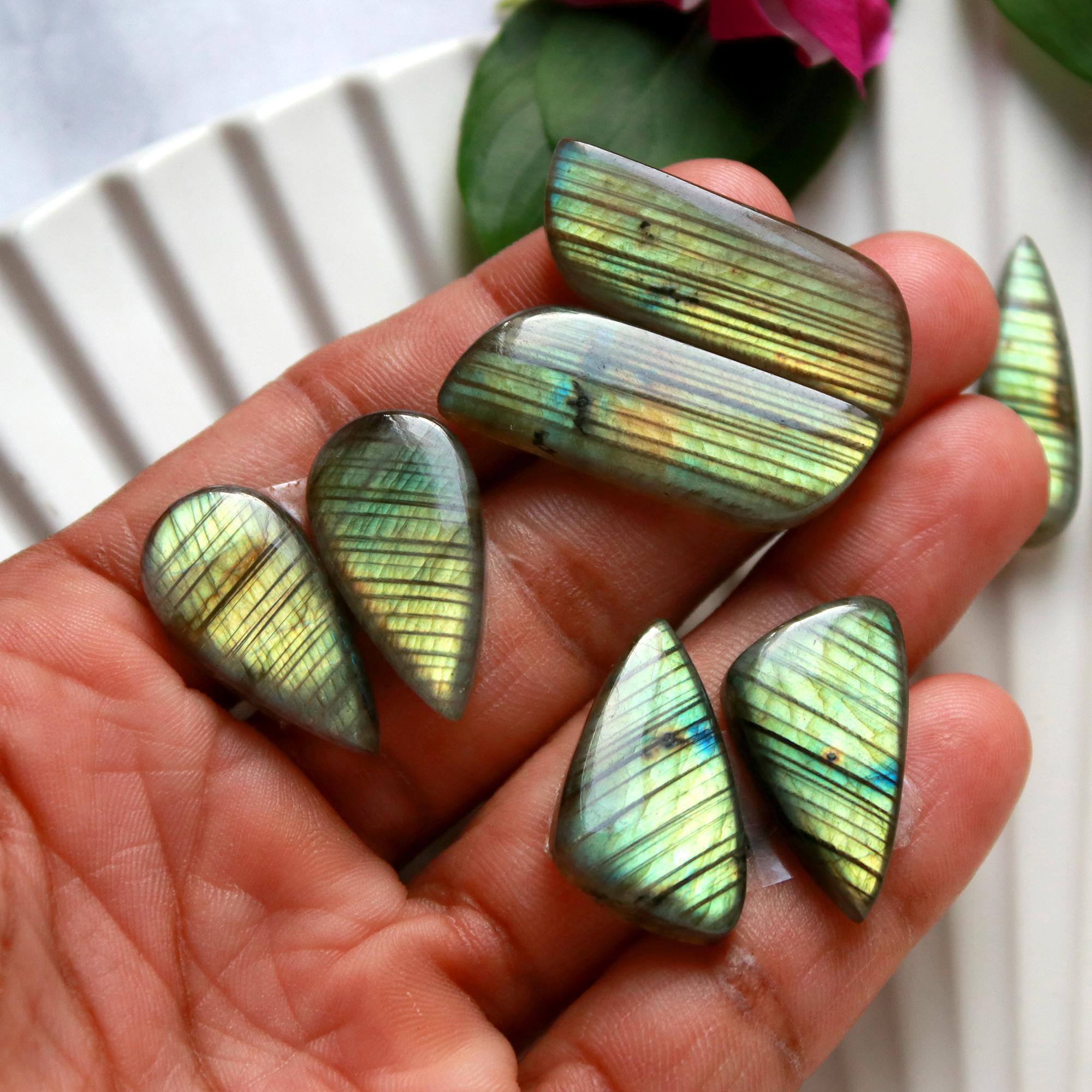 6 Pairs 158 Cts Natural Labradorite Cabochon Loose Gemstone Pair Woman Earrings Mix Shapes Dangle Drop Earrings Pair30x10 20x12mm 15852