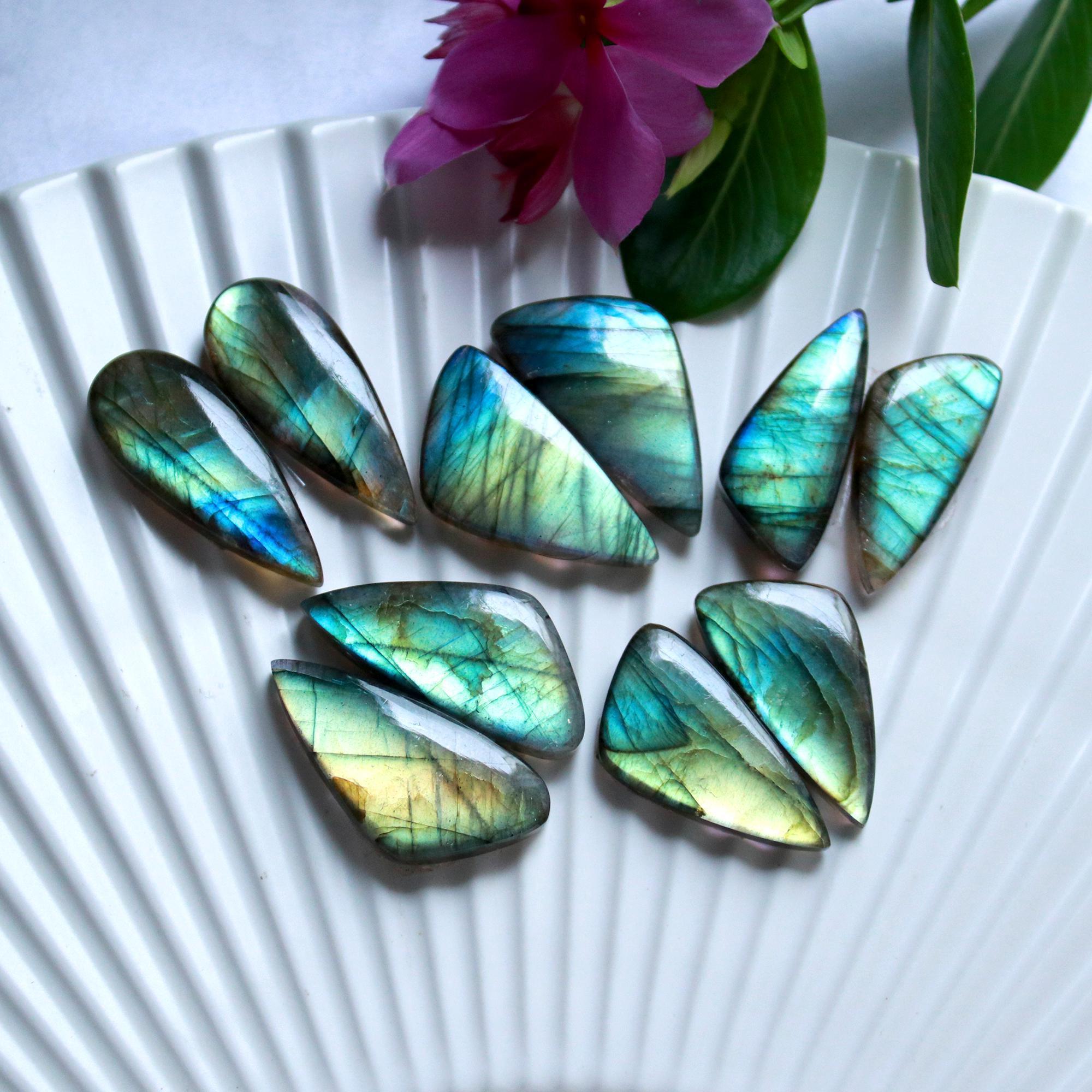 5 Pairs 170 Cts Natural Labradorite Cabochon Loose Gemstone Pair Woman Earrings Mix Shapes Dangle Drop Earrings Pair30x11 27x13mm 15854