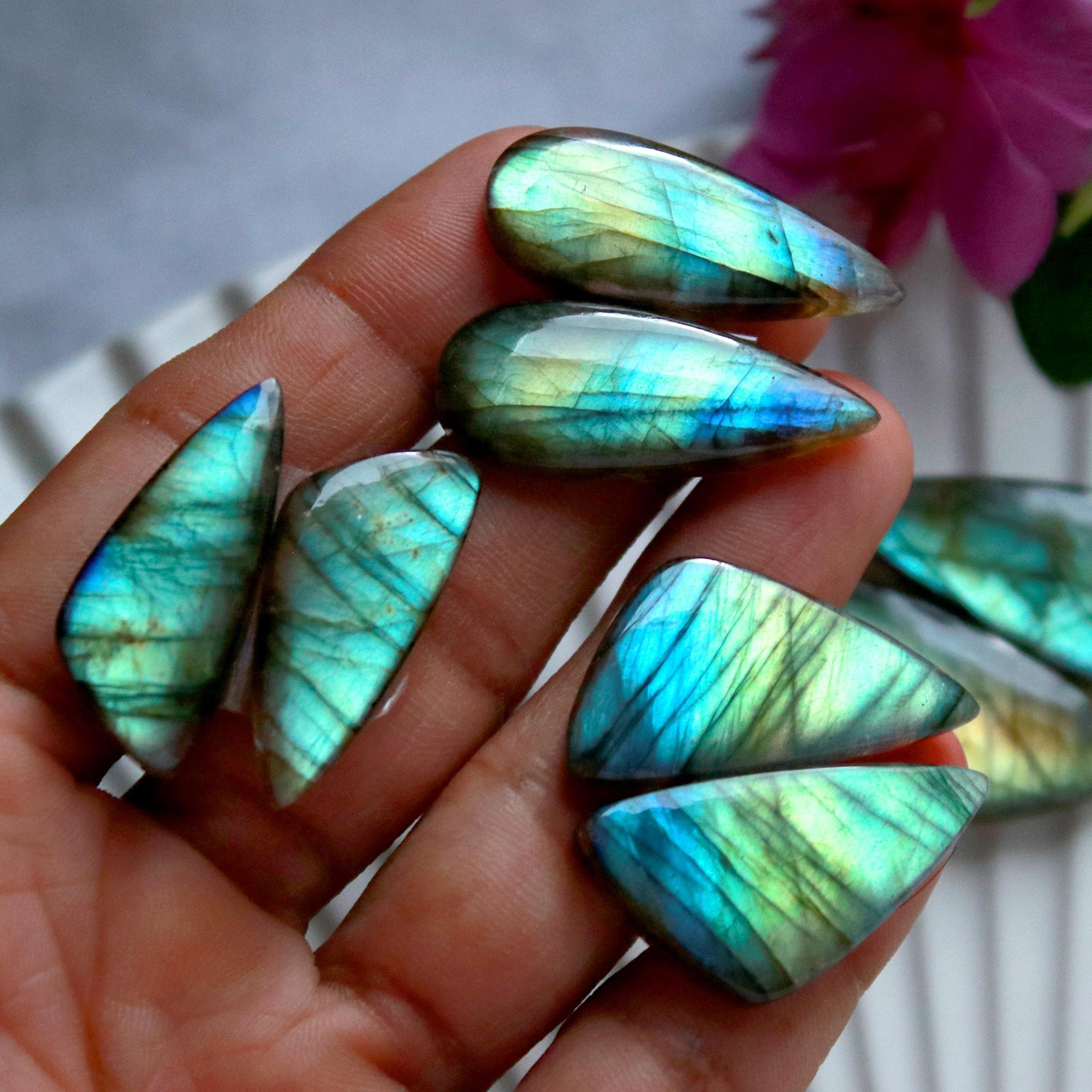 5 Pairs 170 Cts Natural Labradorite Cabochon Loose Gemstone Pair Woman Earrings Mix Shapes Dangle Drop Earrings Pair30x11 27x13mm 15854