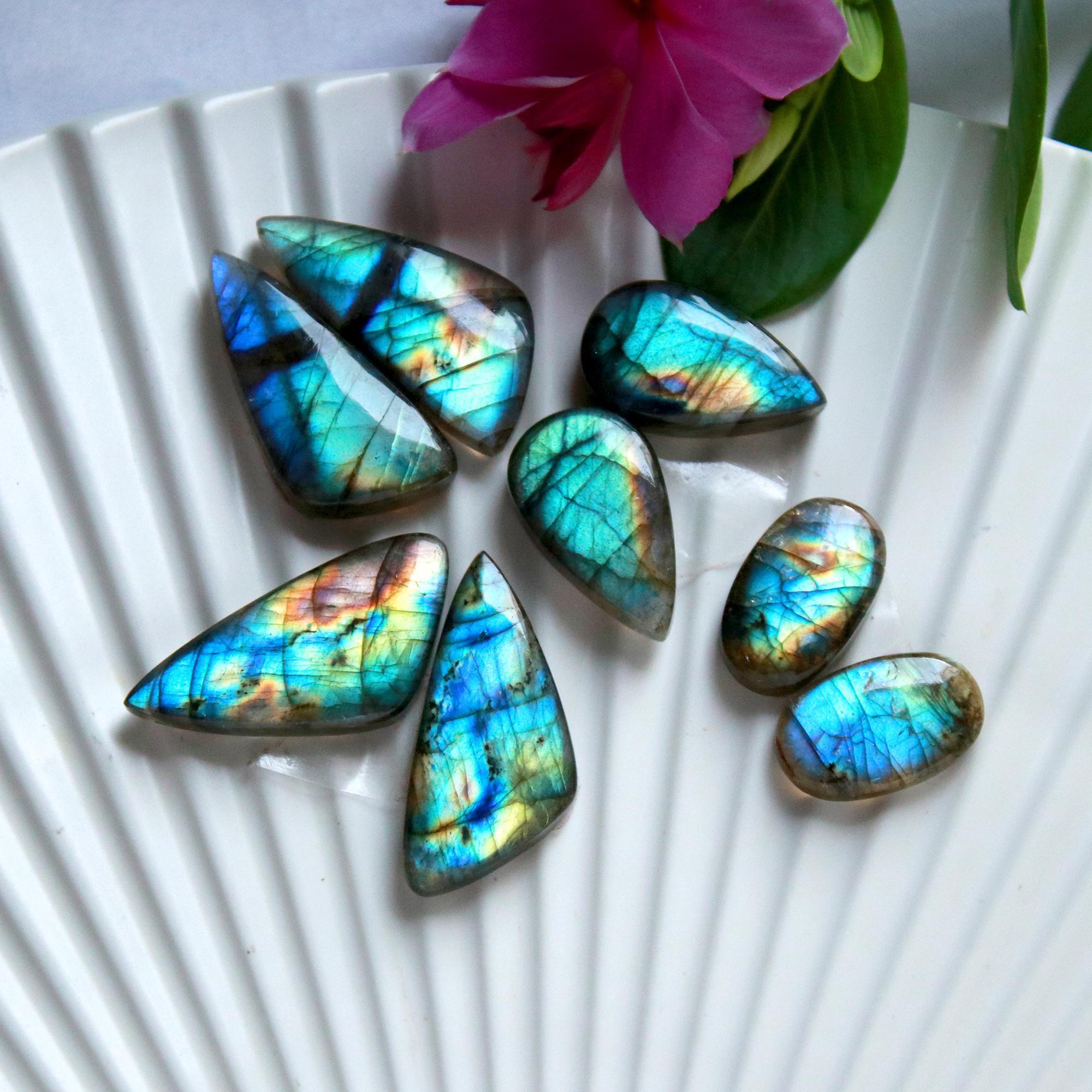 4 Pairs 126 Cts Natural Labradorite Cabochon Loose Gemstone Pair Woman Earrings Mix Shapes Dangle Drop Earrings Pair30x13 18x10mm 15855