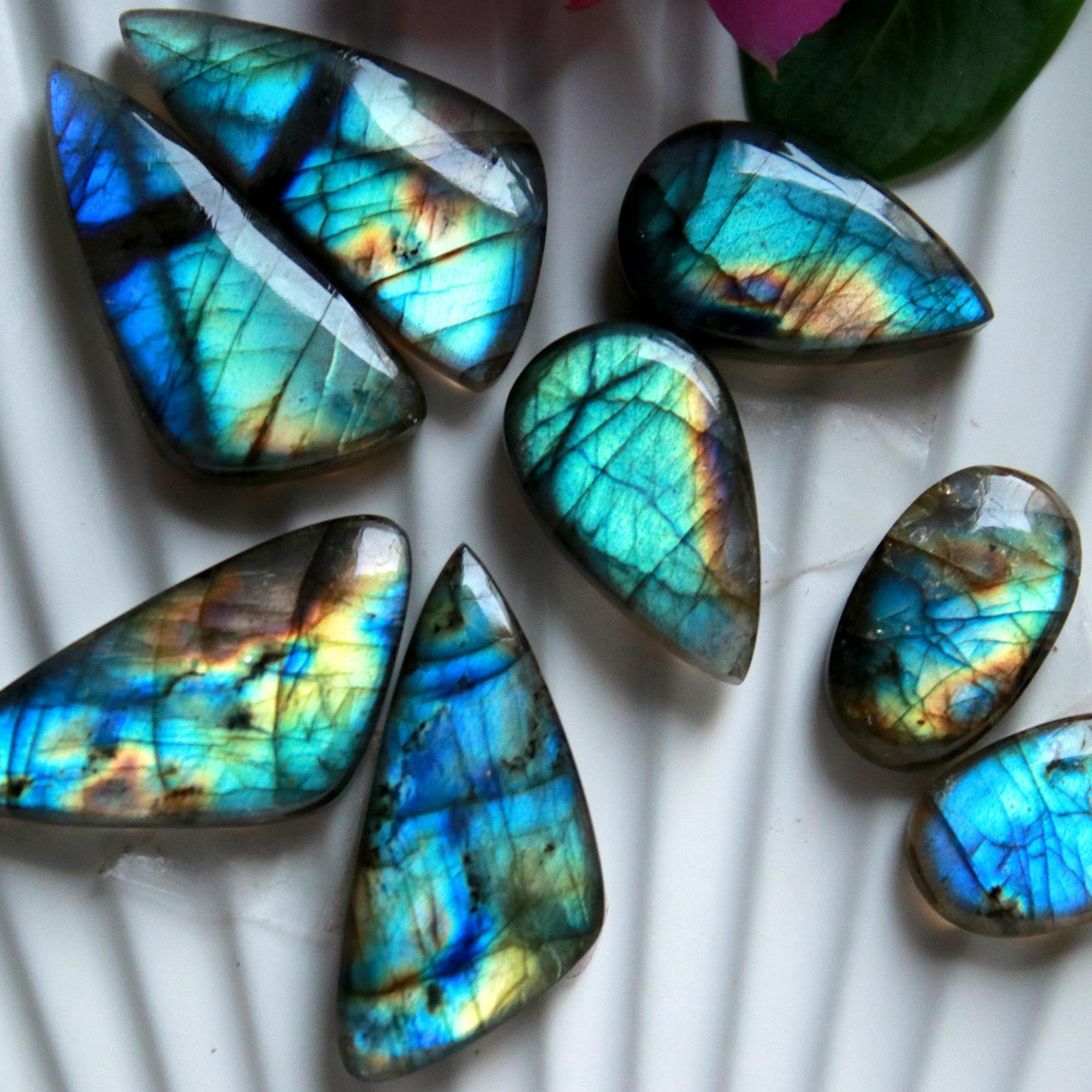 4 Pairs 126 Cts Natural Labradorite Cabochon Loose Gemstone Pair Woman Earrings Mix Shapes Dangle Drop Earrings Pair30x13 18x10mm 15855