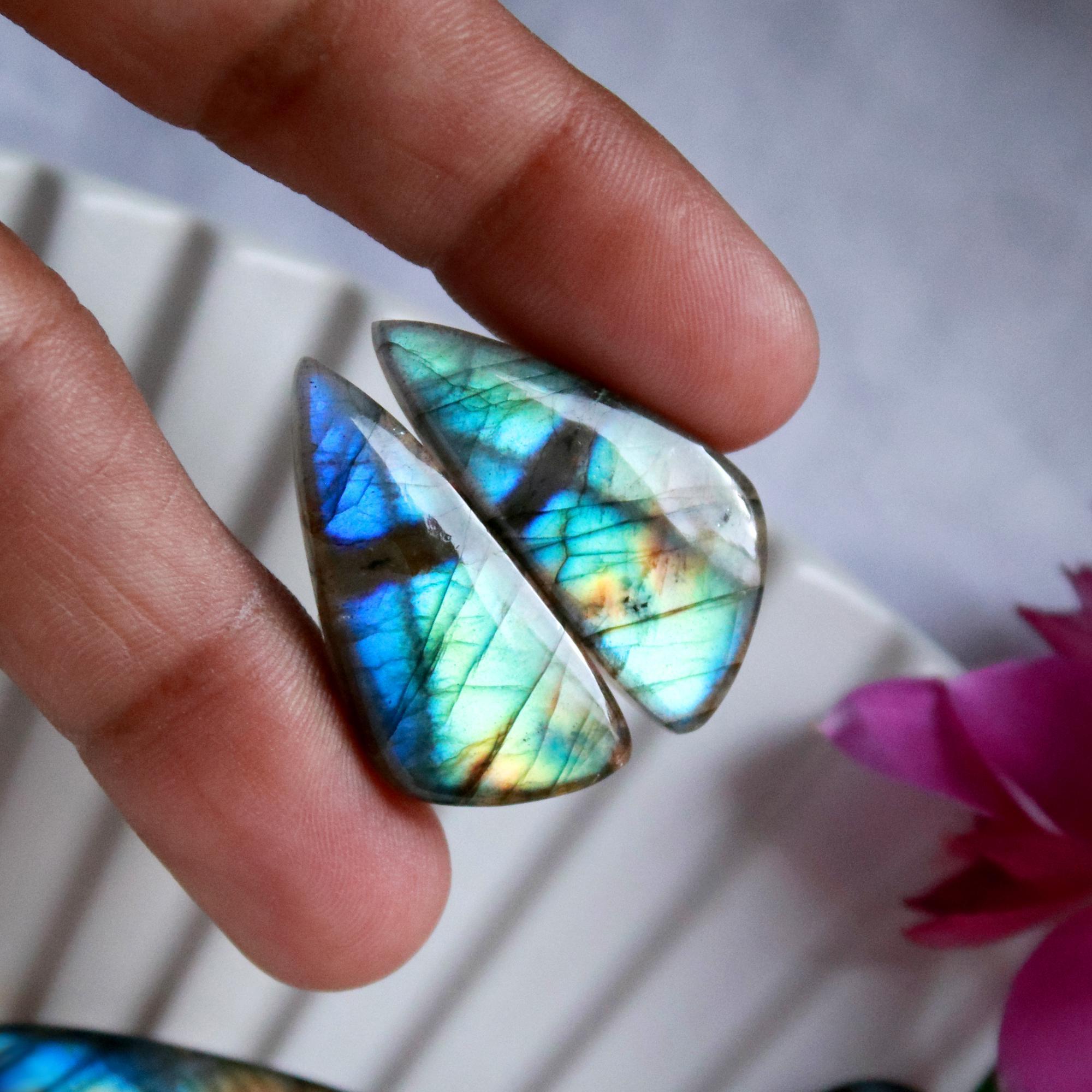 4 Pairs 126 Cts Natural Labradorite Cabochon Loose Gemstone Pair Woman Earrings Mix Shapes Dangle Drop Earrings Pair30x13 18x10mm 15855