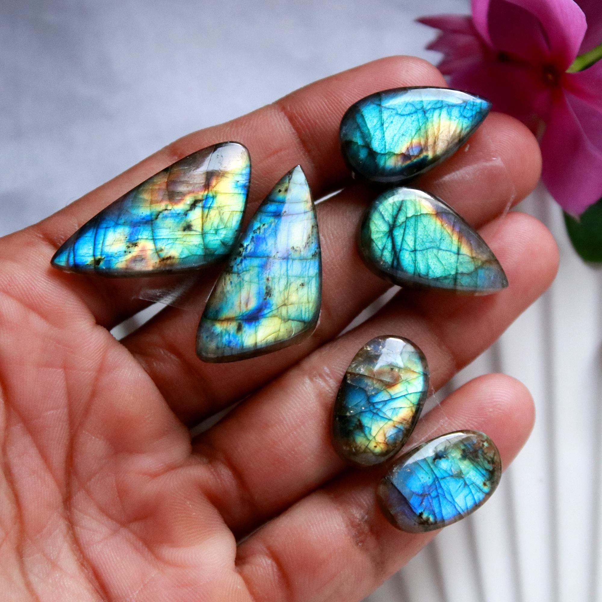 4 Pairs 126 Cts Natural Labradorite Cabochon Loose Gemstone Pair Woman Earrings Mix Shapes Dangle Drop Earrings Pair30x13 18x10mm 15855