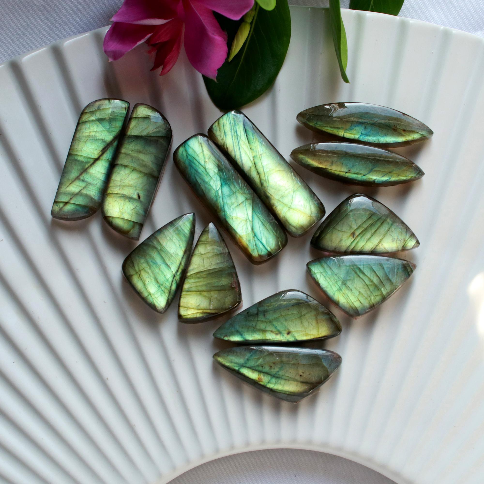 6 Pairs 193 Cts Natural Labradorite Cabochon Pairs Mixed Shapes Gemstone Lot For Silver Earrings Handmade Craft Supplies33x10 24x12mm 15859