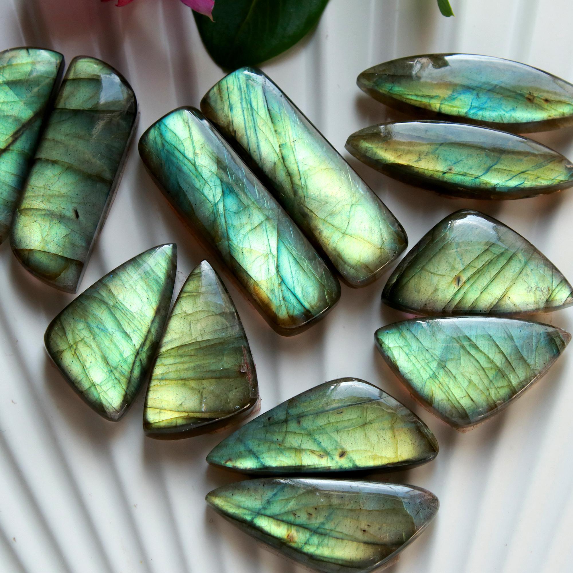 6 Pairs 193 Cts Natural Labradorite Cabochon Pairs Mixed Shapes Gemstone Lot For Silver Earrings Handmade Craft Supplies33x10 24x12mm 15859