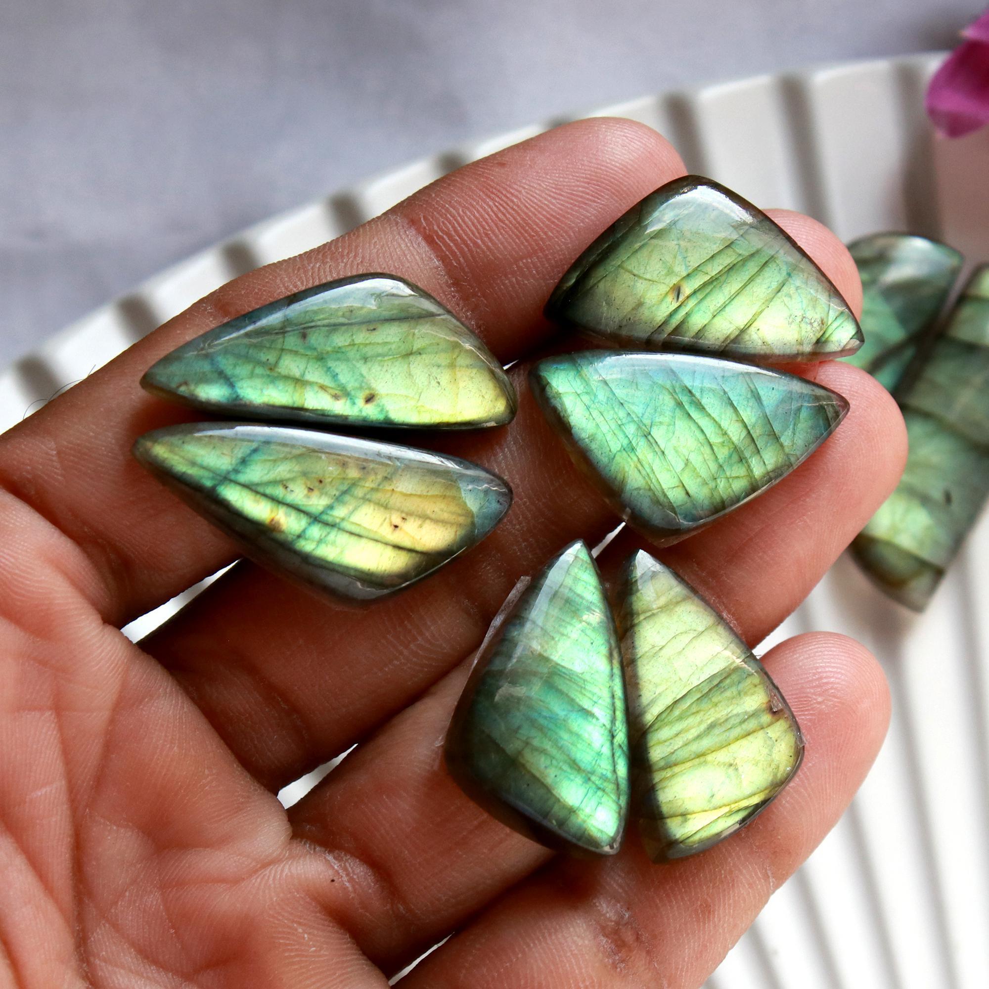 6 Pairs 193 Cts Natural Labradorite Cabochon Pairs Mixed Shapes Gemstone Lot For Silver Earrings Handmade Craft Supplies33x10 24x12mm 15859