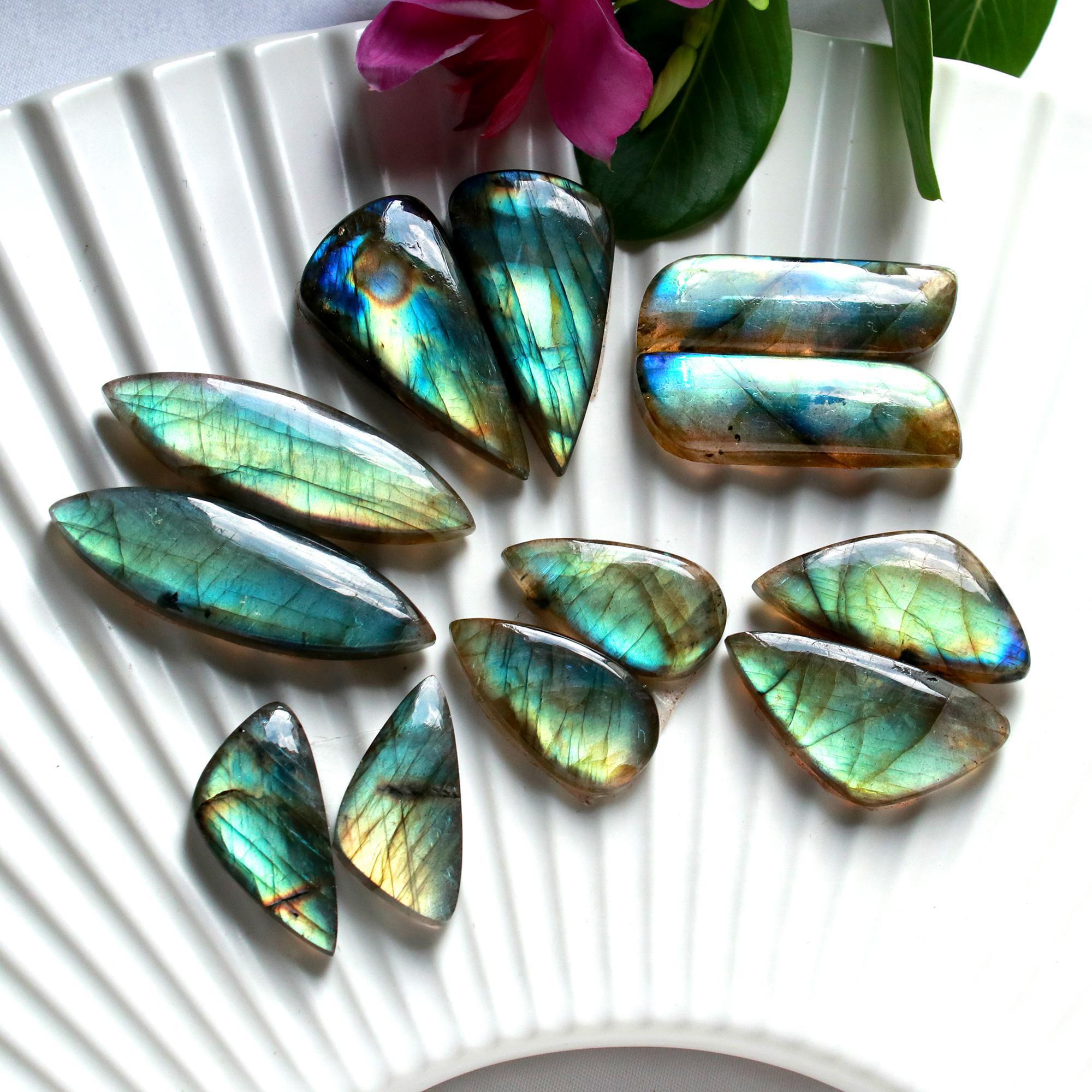 6 Pairs 194 Cts Natural Labradorite Cabochon Pairs Mixed Shapes Gemstone Lot For Silver Earrings Handmade Craft Supplies37x10 22x10mm 15860