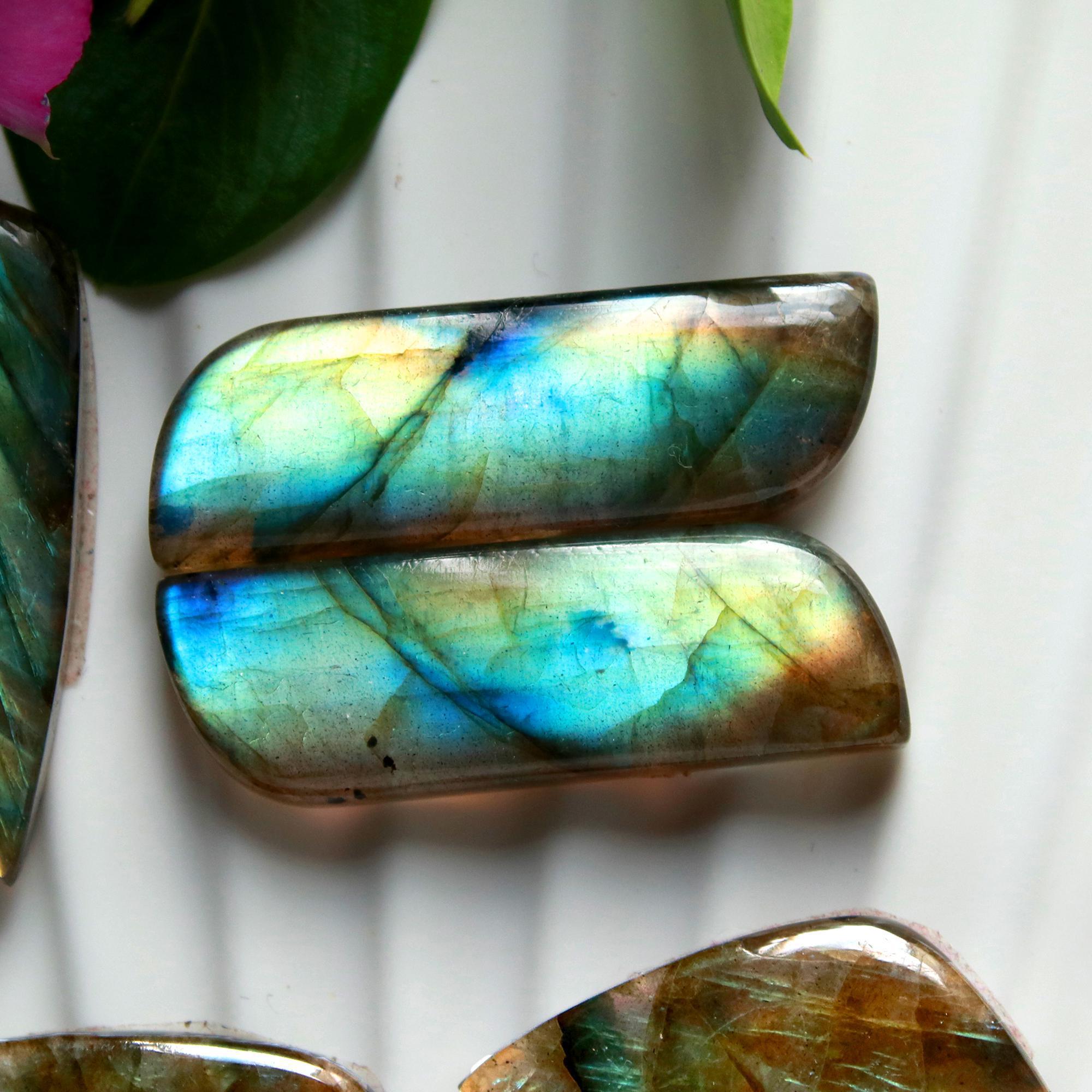 6 Pairs 194 Cts Natural Labradorite Cabochon Pairs Mixed Shapes Gemstone Lot For Silver Earrings Handmade Craft Supplies37x10 22x10mm 15860