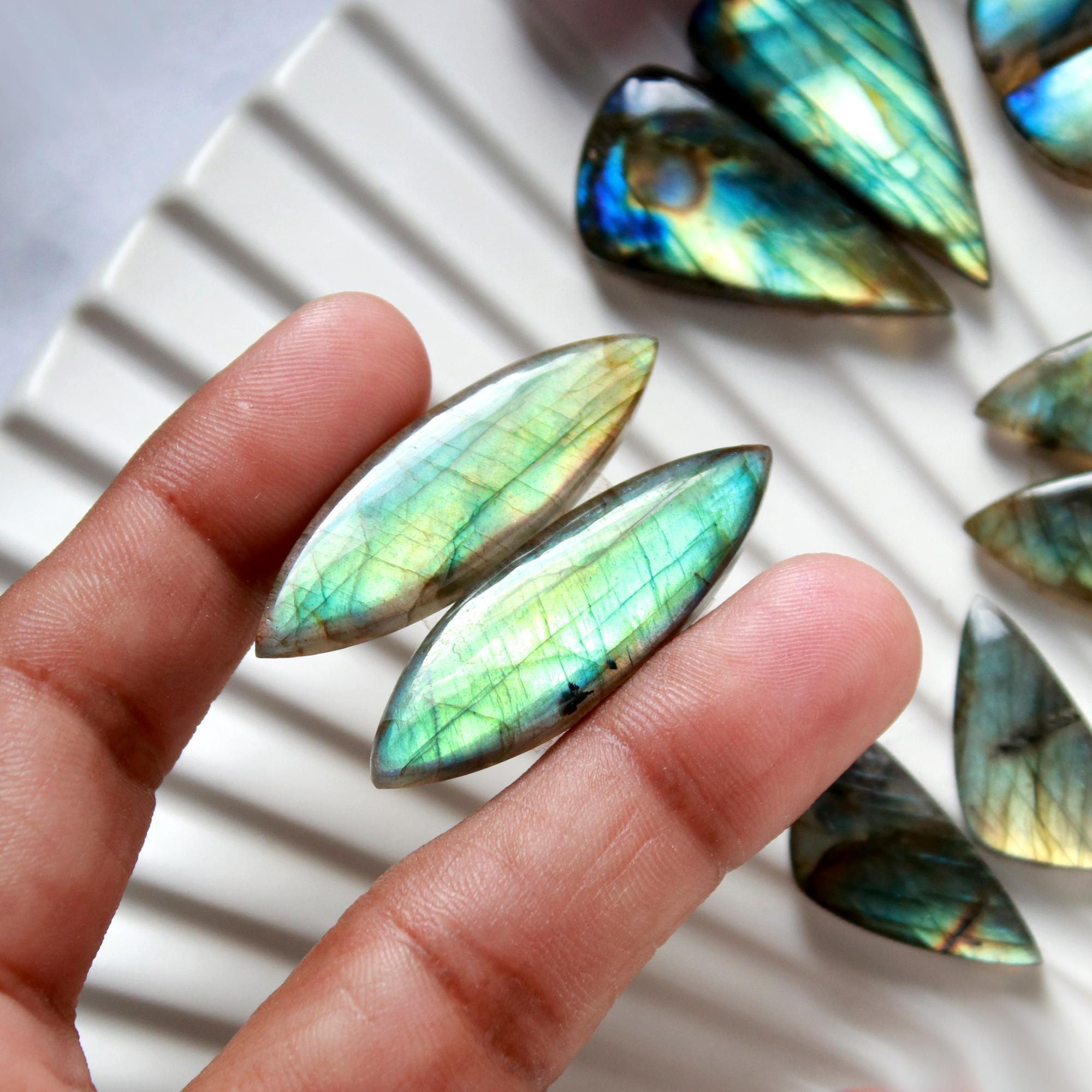 6 Pairs 194 Cts Natural Labradorite Cabochon Pairs Mixed Shapes Gemstone Lot For Silver Earrings Handmade Craft Supplies37x10 22x10mm 15860