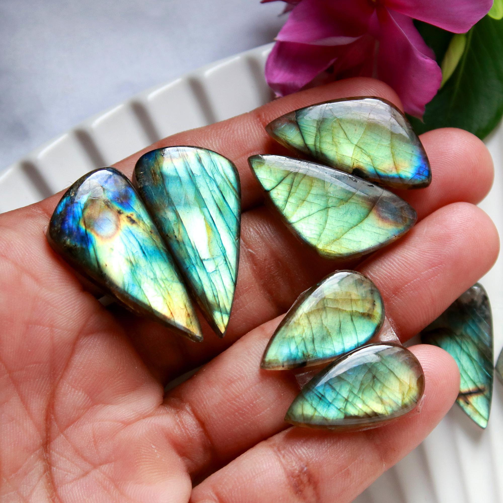 6 Pairs 194 Cts Natural Labradorite Cabochon Pairs Mixed Shapes Gemstone Lot For Silver Earrings Handmade Craft Supplies37x10 22x10mm 15860