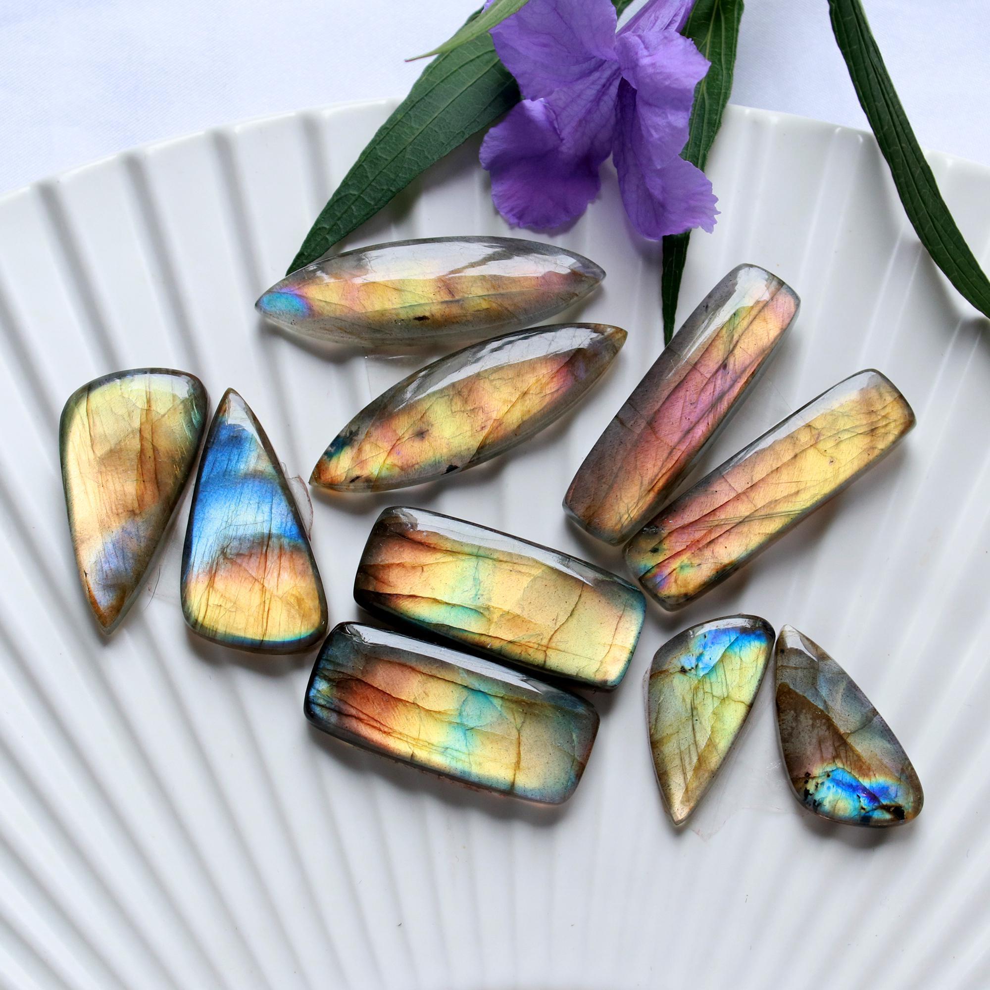 5 Pairs 200 Cts Natural Labradorite Cabochon Pairs Mixed Shapes Gemstone Lot For Silver Earrings Handmade Craft Supplies40x10 24x10mm 15862