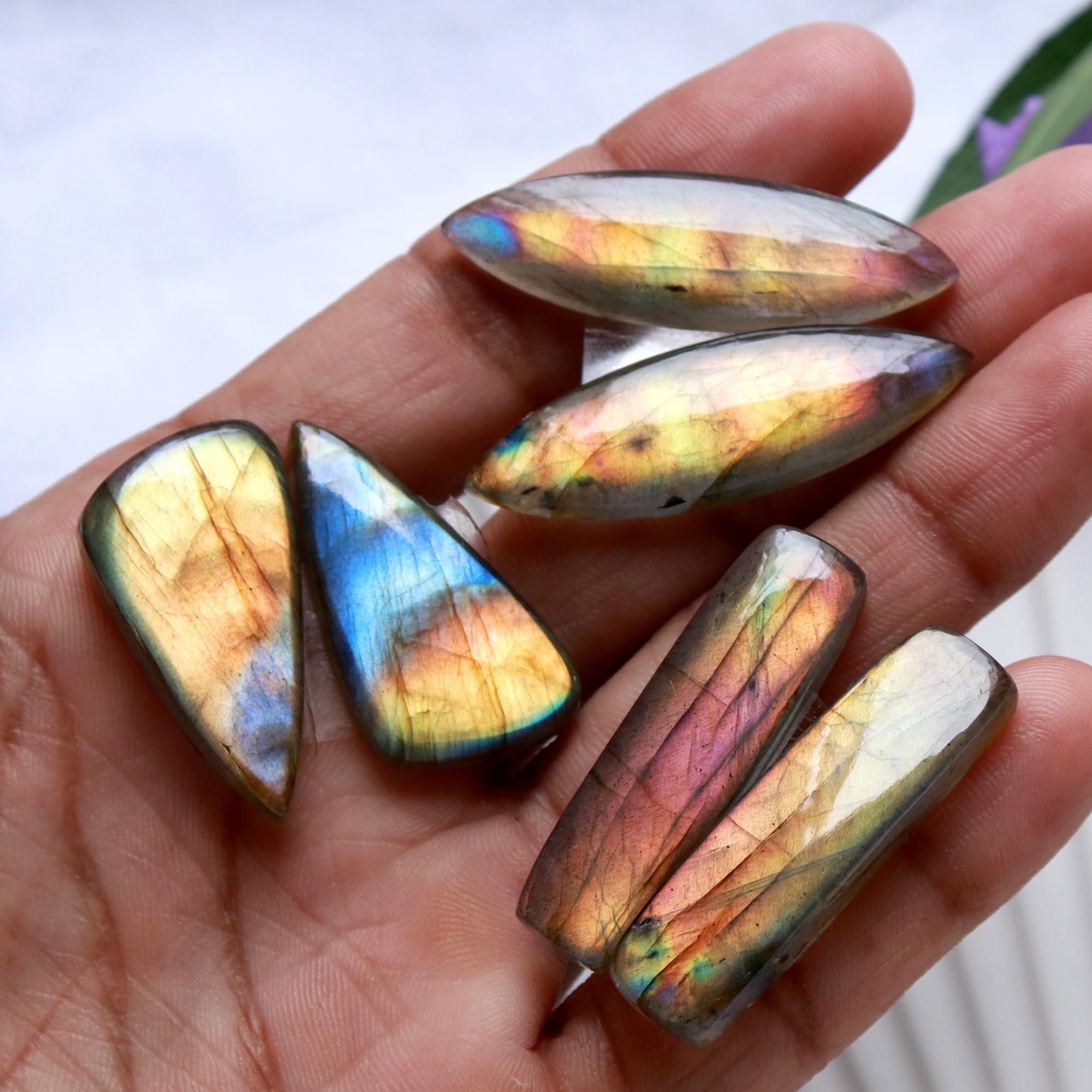 5 Pairs 200 Cts Natural Labradorite Cabochon Pairs Mixed Shapes Gemstone Lot For Silver Earrings Handmade Craft Supplies40x10 24x10mm 15862
