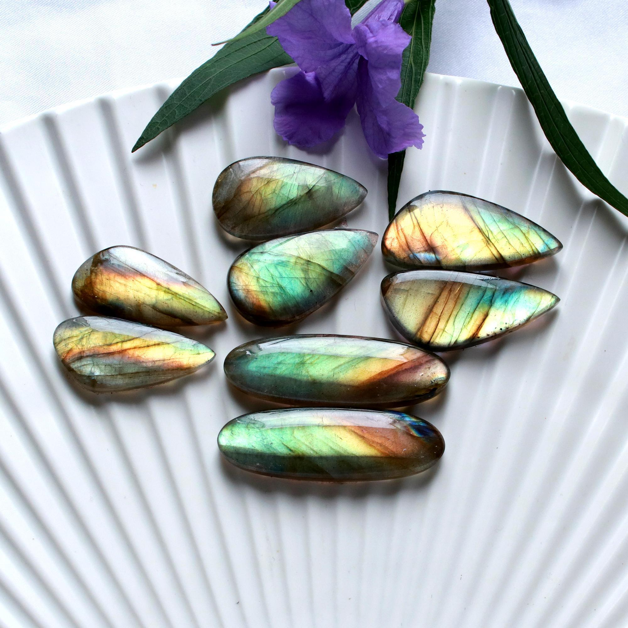 4 Pairs 149 Cts Natural Labradorite Cabochon Pairs Mixed Shapes Gemstone Lot For Silver Earrings Handmade Craft Supplies40x11 26x11mm 15863